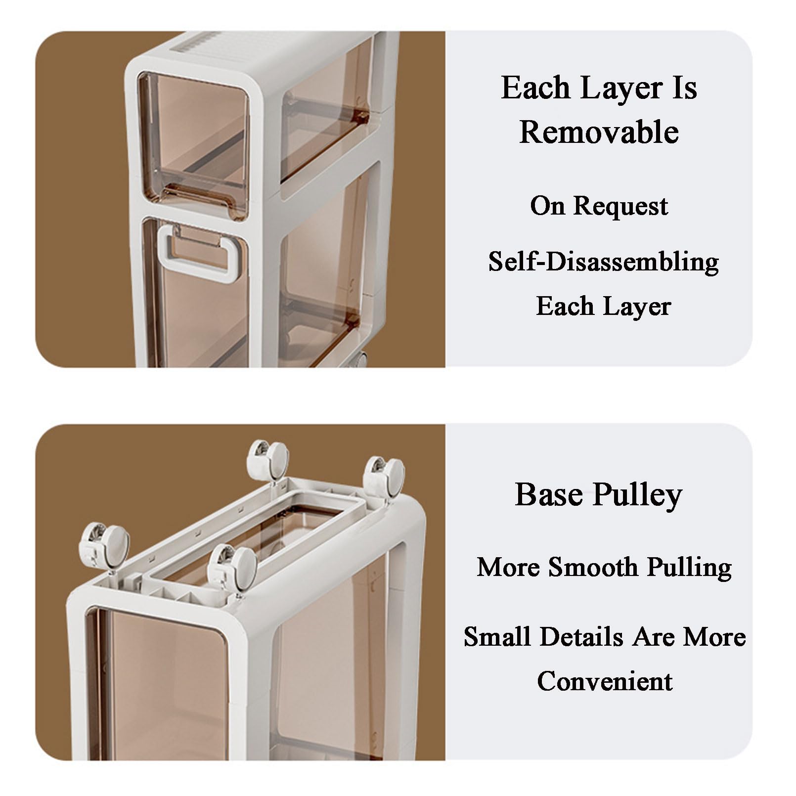 Armadietto da bagno moderno con cassetti trasparenti e rotelle, salvaspazio, verticale, per soggiorno o casa, ufficio, grande capacità, sottile, impermeabile ed elegante