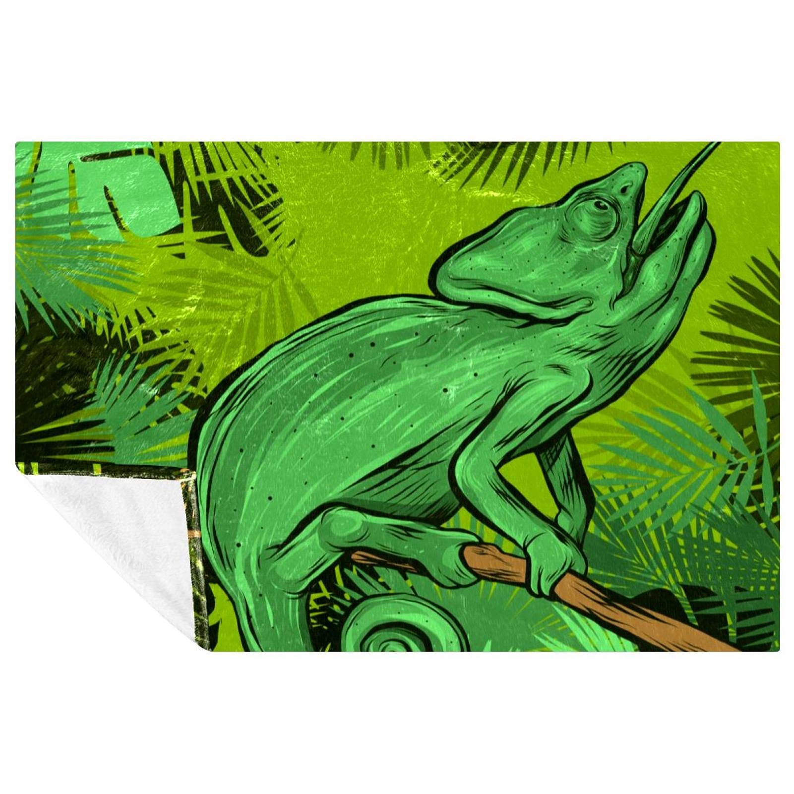 Couverture Chameleon feuilles tropicales 150x100cm : fini le froid sur le canapé ou en camping