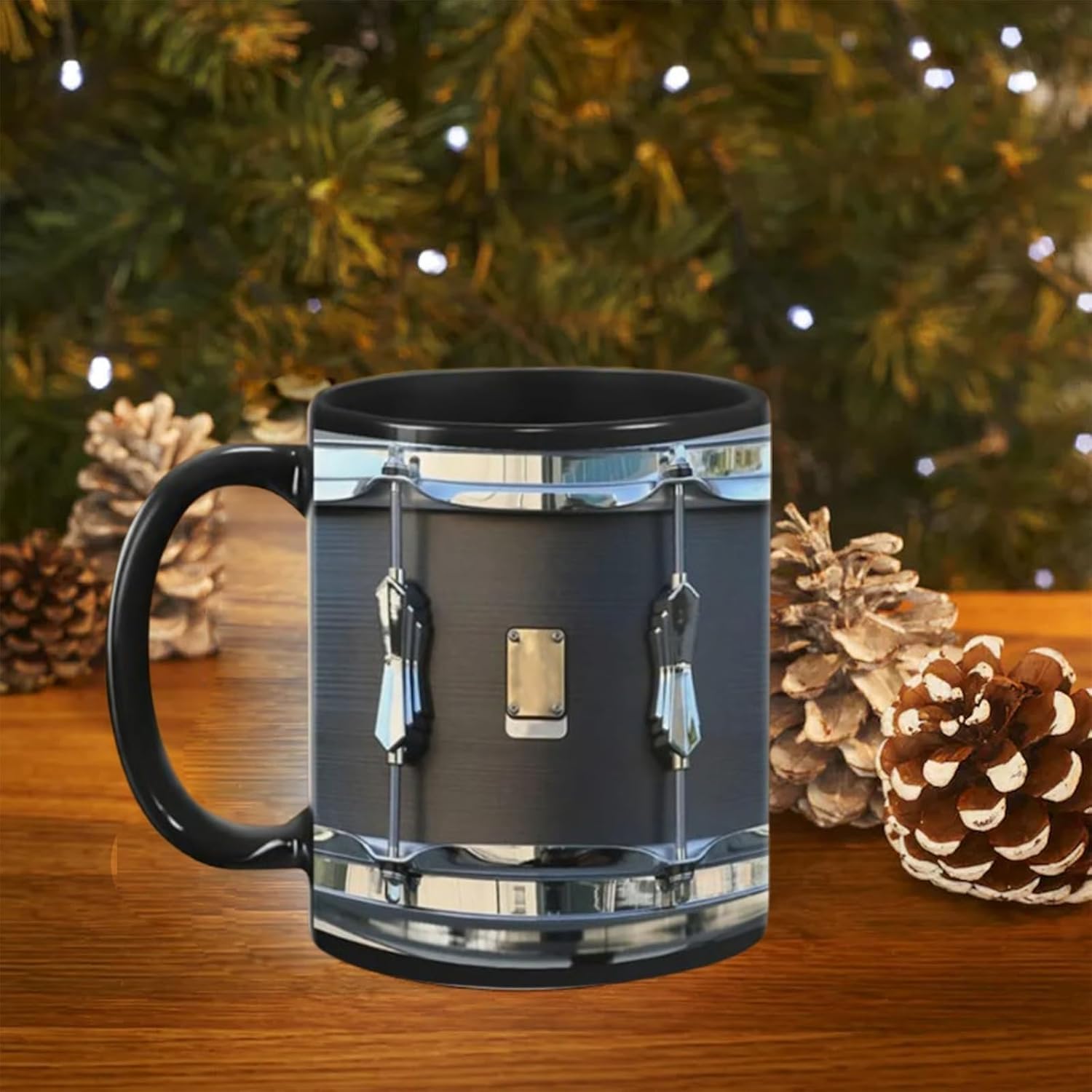 Tazza Vintage Nera con Tamburo, Divertenti Regali per Batteristi, Nuovo Regalo 2025 per Batterista, Tazza da caffè con Tamburo, Divertente Tazza Britannica con Tamburo, Tazza D, White