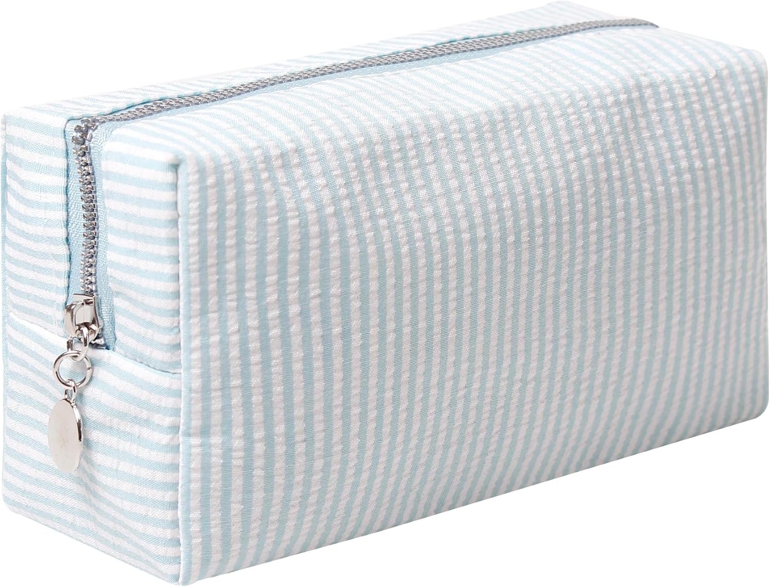 Makeup Bag Cosmetic Bag Travel Toiletry Bag Aesthetic Canvas Organizer Bag Zipper Pouch for Women (M-Light blue)