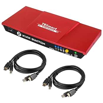TES mart 4×1 HDMI KVM SWITCH 4-Port Hybrid KVM Switch for 2 PCs with Triple Monitor 4K