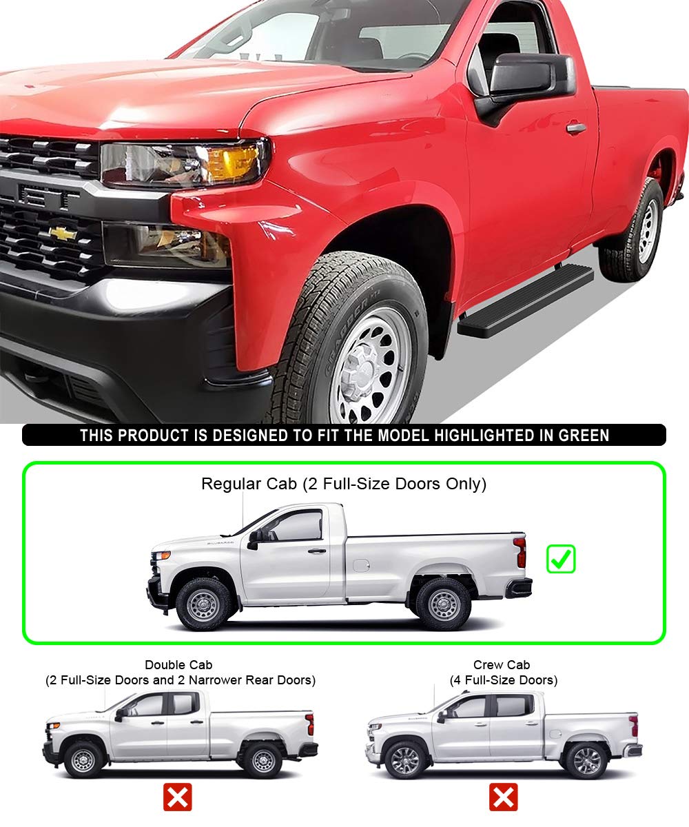 APS Running Boards Compatible with Chevy Silverado GMC Sierra 1500 2019-2025 Regular Cab & Silverado 1500 LTD Sierra 1500 LD 2022 & 2500 3500 2020-2025 (Exclude 19 1500 LD) (Stainless Steel Black 6in)
