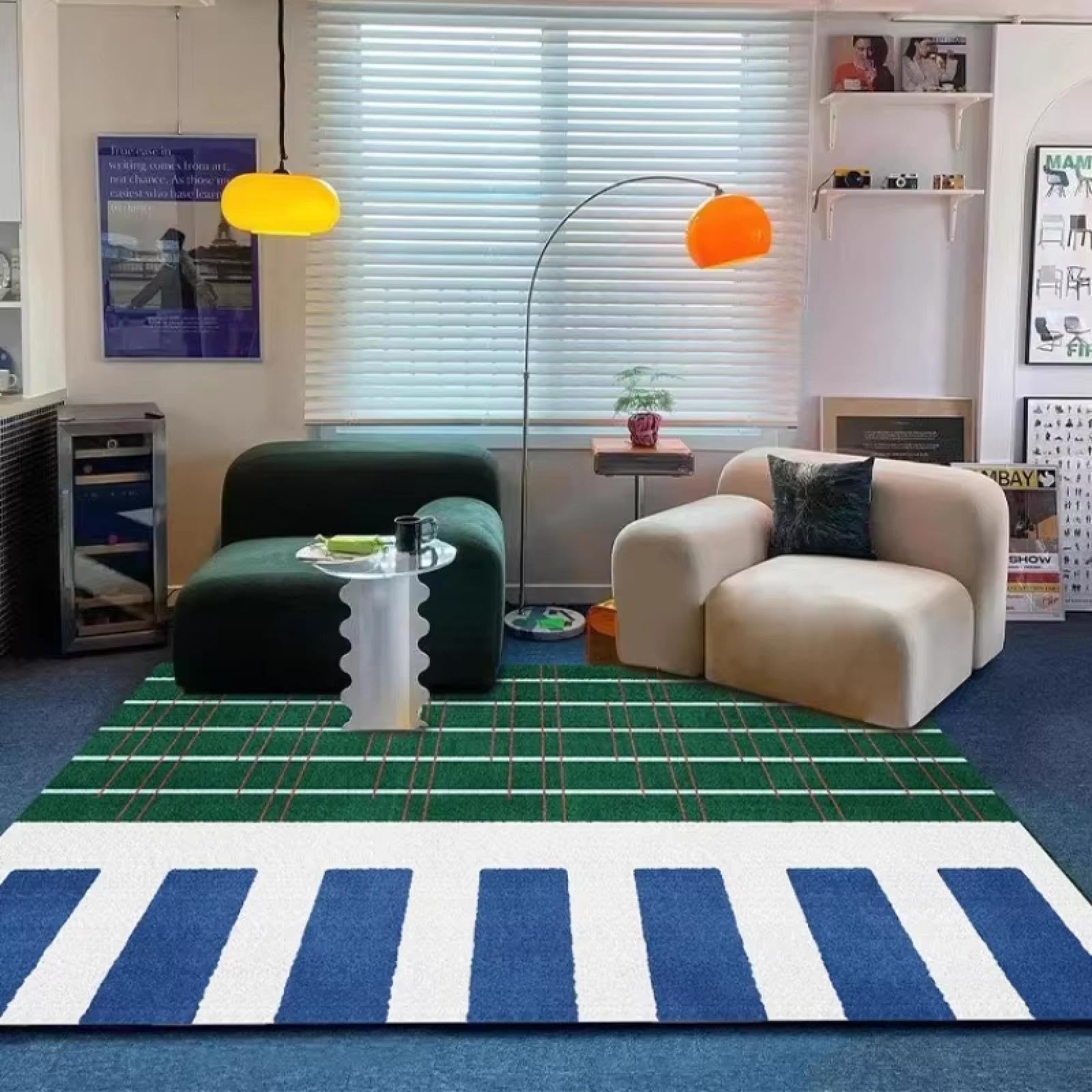 Alfombra azul a rayas para salón y dormitorio de 120x170cm