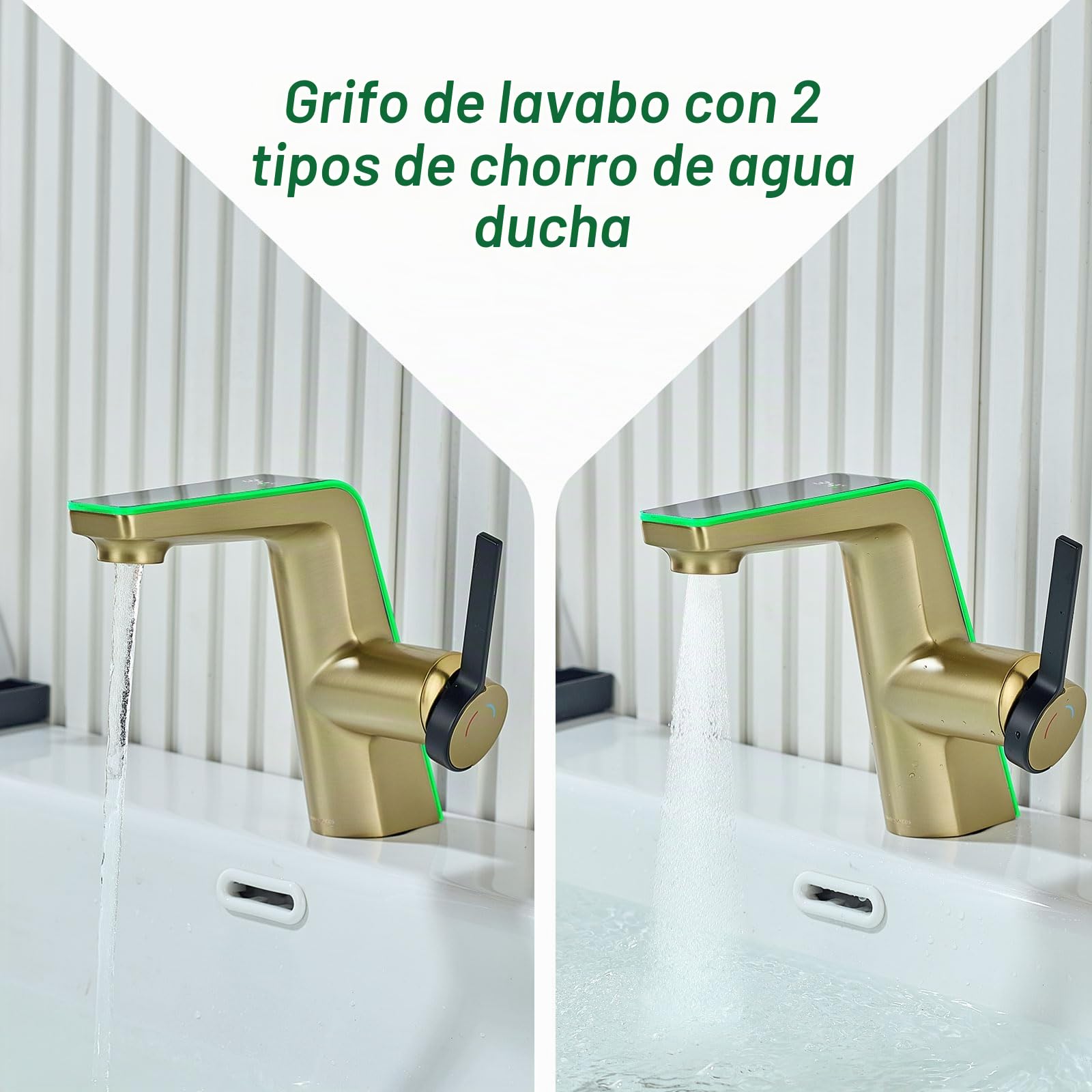 Grifo de baño con indicador de Temperatura LED,Grifo mezclador para baño con caño altura 130 mm, grifo monomando de latón,Dorado