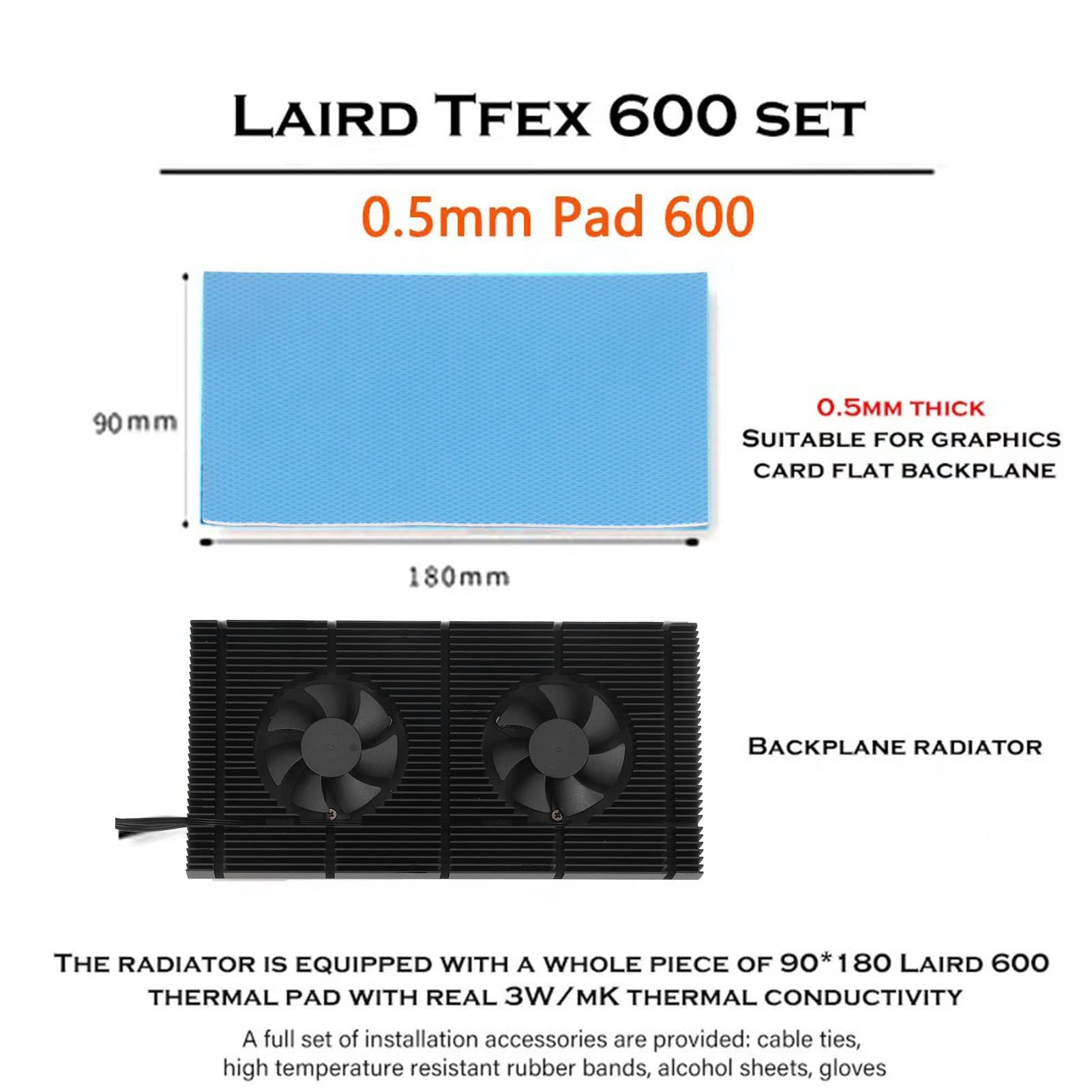 Enfriador de Disipador Térmico VRAM con Ventilador PWM Dual de Alto Rendimiento para Monitores RTX 3080 3070 de Aluminio 90 X 180 X 15 Mm (Almohadilla de 0,5 mm 600)