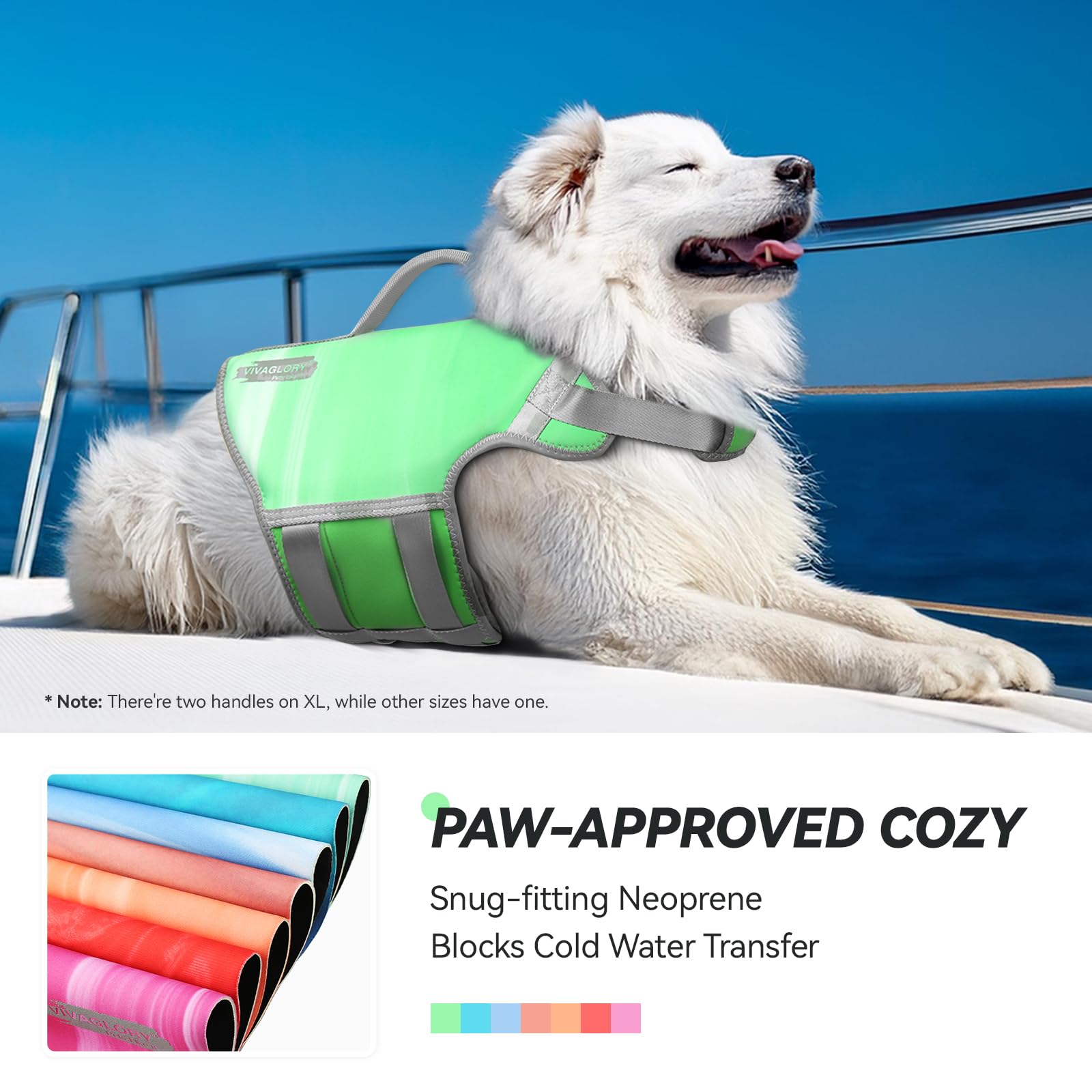 VIVAGLORY Neoprene Dog Life Jacket, Dog Buoyancy Aid for Swimming & Boating, Life Vest with Handle - Image 2
