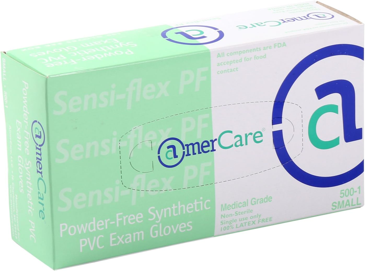 AmerCare Sensi-Flex Exam Grade Vinyl Gloves, Powder Free, Medium, Case of 1000