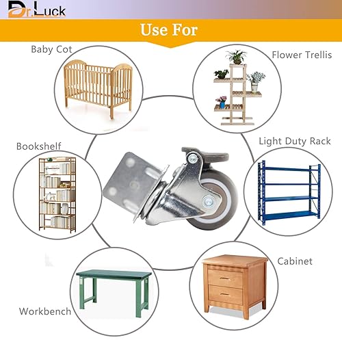 Miniatura 4 de Dr.Luck Rueda giratoria de placa en forma de L de 1.25 pulgadas con freno, placa de montaje lateral con clip en L de 5 agujeros para un lugar de