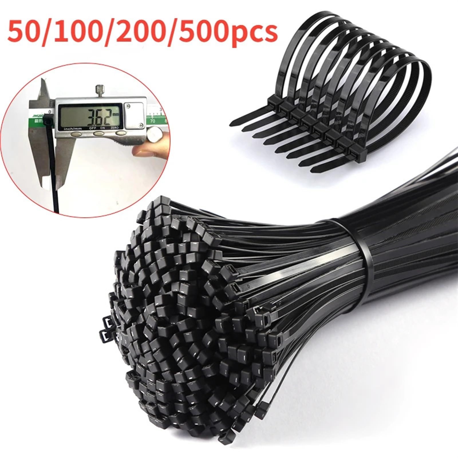 Attache Cable Attache de câble en Plastique et Nylon Noir, autobloquant, 5x300mm, Anneau de Fixation, Attache de câble, Fermeture éclair, Sangle en Nylon, Ensemble d'attaches 3x100mm(500pcs)