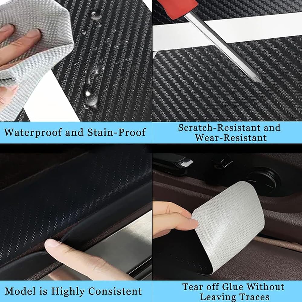 5 stuks Auto Deur Dorpel Beschermer, voor Hyundai Kona Hybrid SX2 2024 2025 Koolstofvezel Auto Kick Plates Anti-kras Auto Deur Rand Bescherming