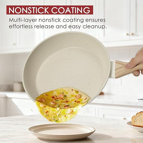 Miniatura 3 de Kikcoin Juego de ollas y sartenes antiadherentes de cocina de 31 piezas con sartén para parrilla, cacerola para hornear, color blanco crema