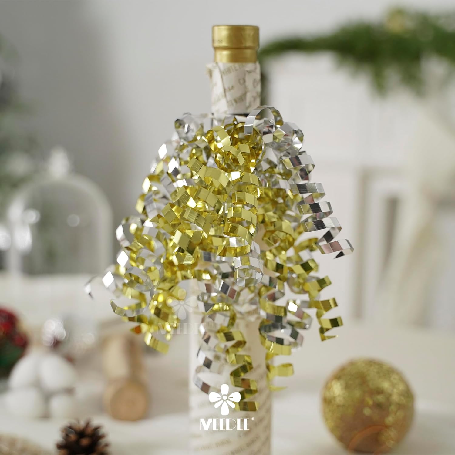 MEEDEE 6 Inch Gold and Silver Self-Adhesive Christmas Bows, Crimped Curly Ribbon Gift Bows for Gift Wrapping Paper, Bags, and Boxes – Holiday, Everyday, and All-Occasion Decorations (12 Count) - Image 4