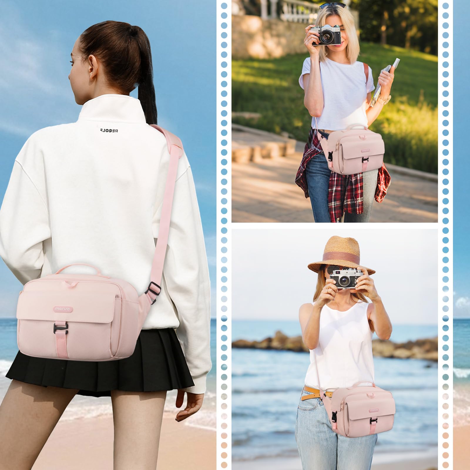 MOSISO Borsa a Tracolla Fotocamera per DSLR/SLR/Mirrorless, Borsa | Fotografia Imbottita Compatta con Copertura Antipioggia Compatibile con Canon/Nikon/Sony Fotocamere&Obiettivi,Rosa