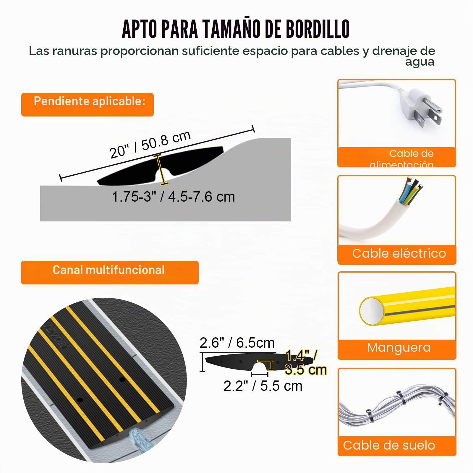 VEVOR Rampa para Silla de Ruedas Altura de 6,5 cm Rampa de Goma Carga de 15 t Rampa Antideslizante Extensible para Silla de Ruedas para Muelle de Carga Puerta de Entrada de Garaje, 122 x 40,5 x 6,5 cm