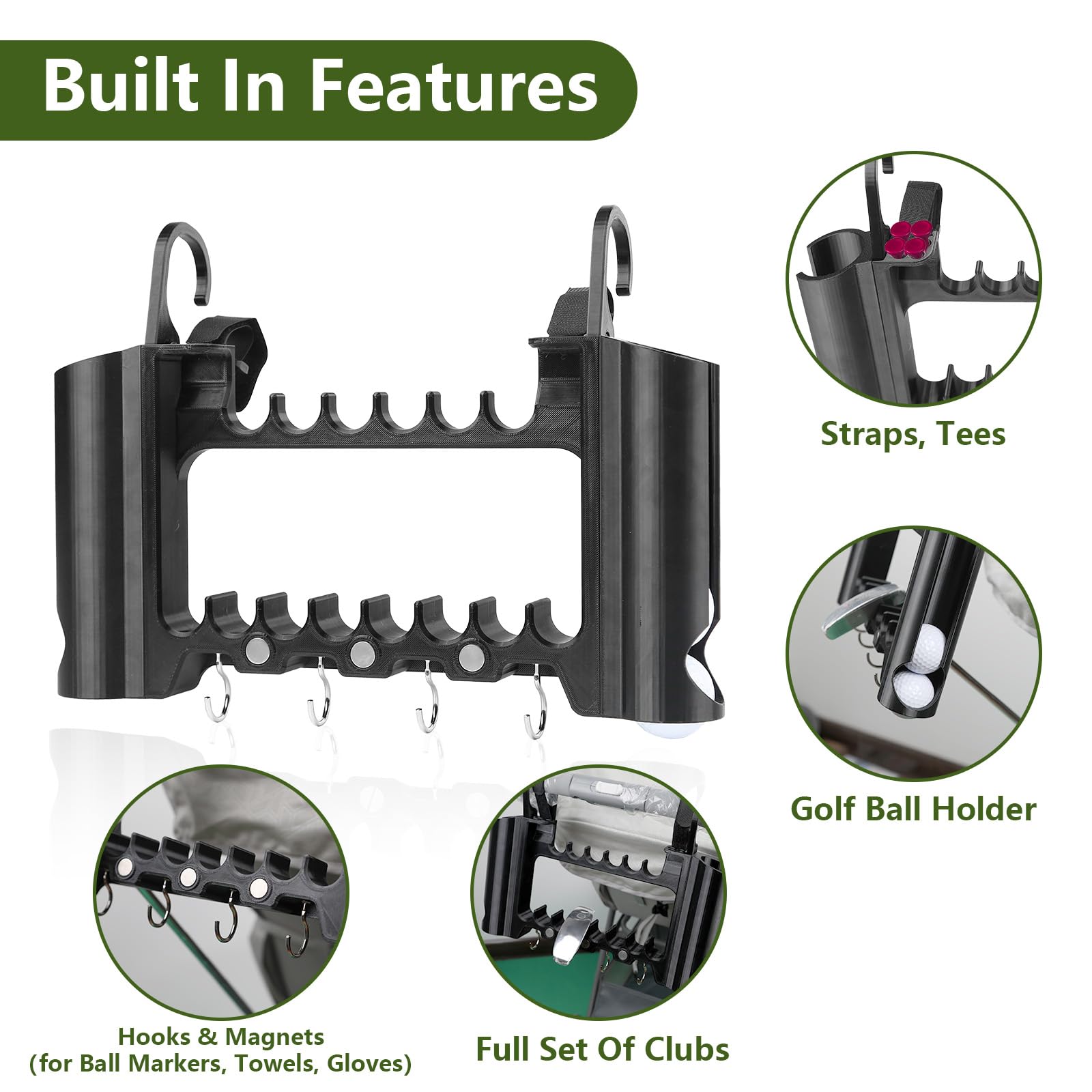 Golf-Kinderwagen-Aufsatz – Golfschlägerhalter für Kinderwagen, inkl. Golfballhalter, Tee-Halter, Gurten, Haken und Magneten – perfektes Golfgeschenk, fördert frühe Golffähigkeiten, einfache Montage