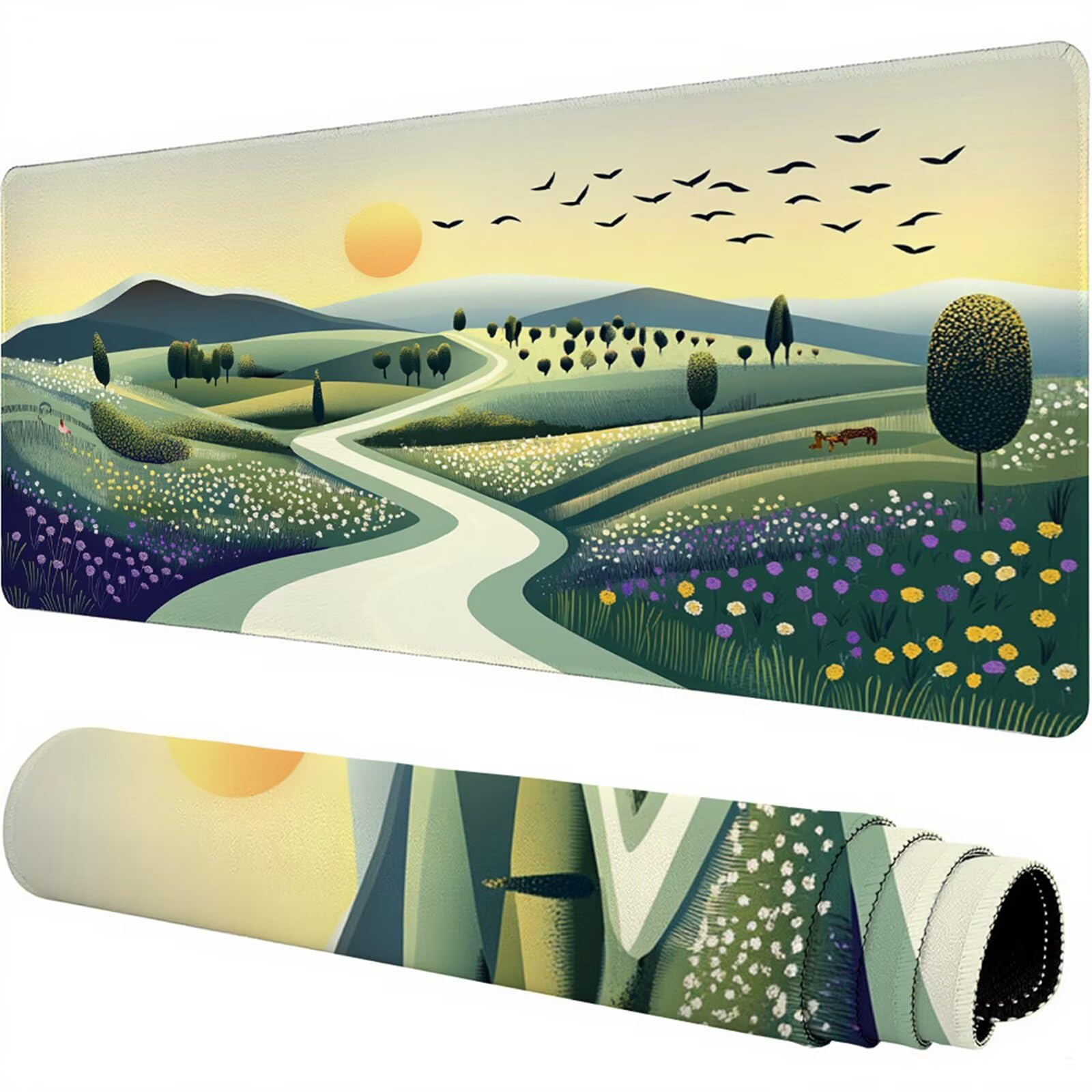 Żółta podkładka pod mysz XXL 1400 x 600 x 3 mm krajobraz pod ręką akcesoria biurowe antypoślizgowa gumowa podstawa i zszyte krawędzie podkładka pod mysz dla graczy do dekoracji biura dekoracyjnego