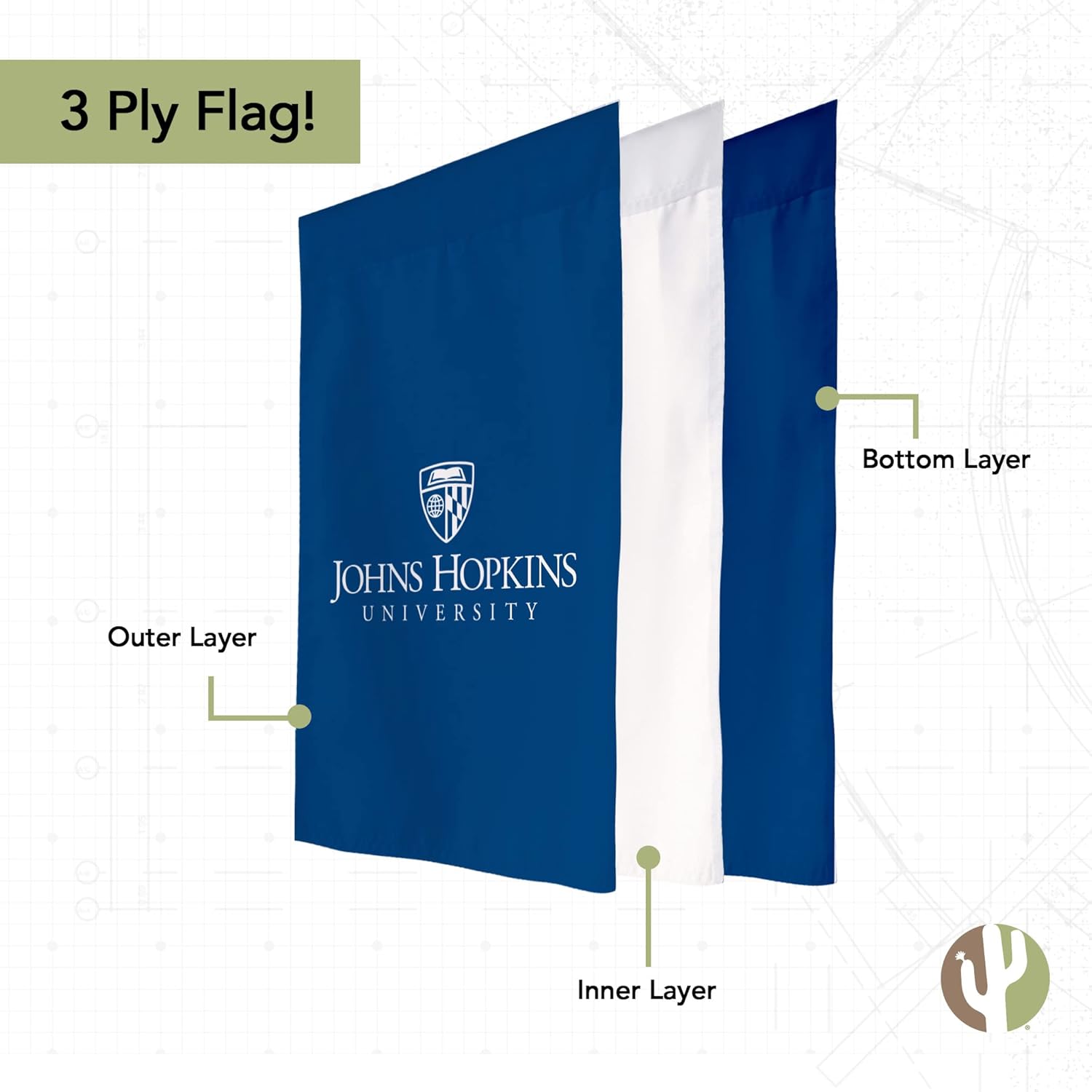 Desert Cactus Johns Hopkins University JHU Garden Flag – 19 x 12 inch Johns Hopkins Blue Jays Banner, For Outdoor Display and Events (Design B) - Image 3