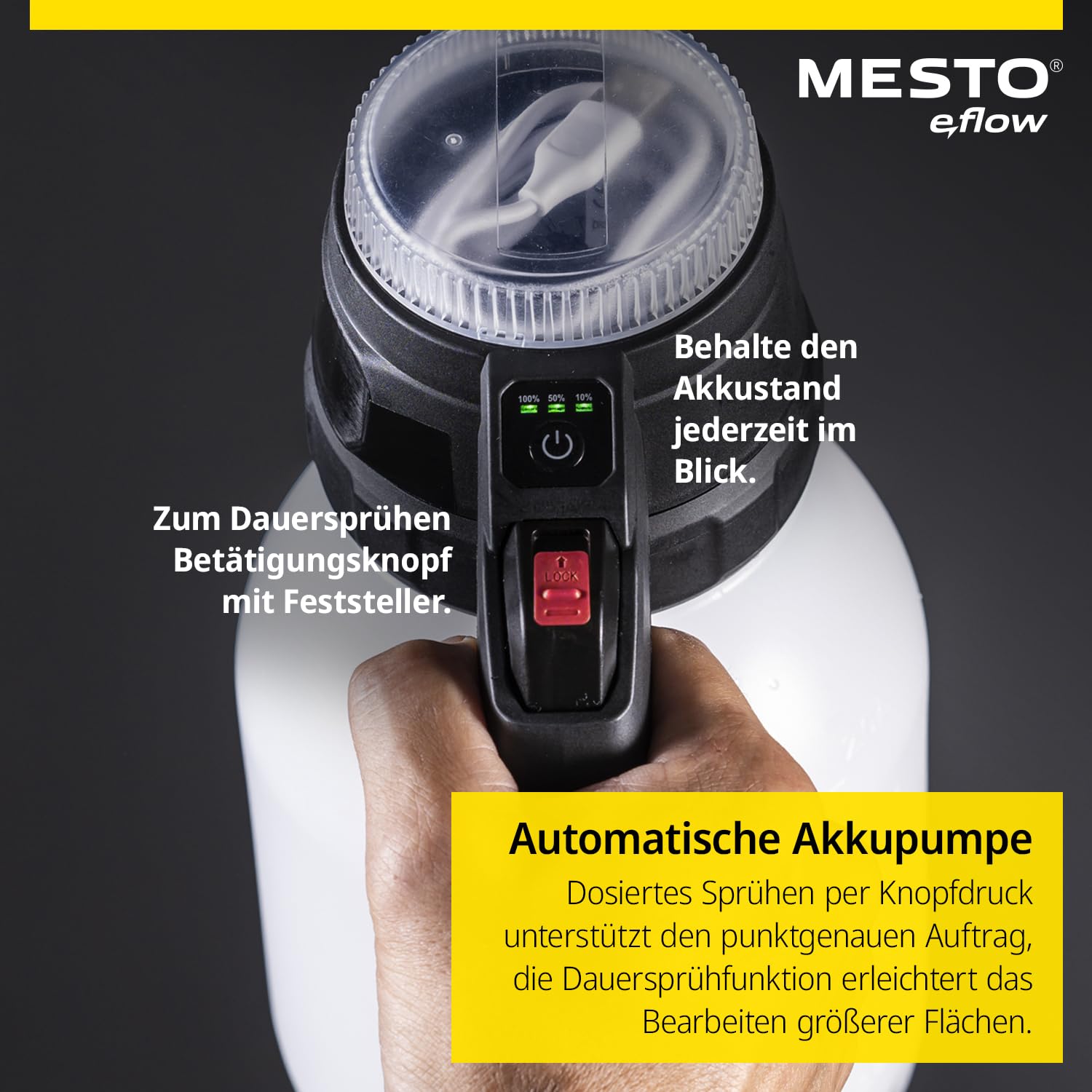 MESTO e.FOAMER F2 Akku-Schaumsprüher 2 L | Elektrischer Schaumsprüher für Auto & Reinigung | Foam Sprayer 1,5 Bar | Schaum Sprühflasche für leicht saure Flüssigkeiten | inkl. USB-C Kabel