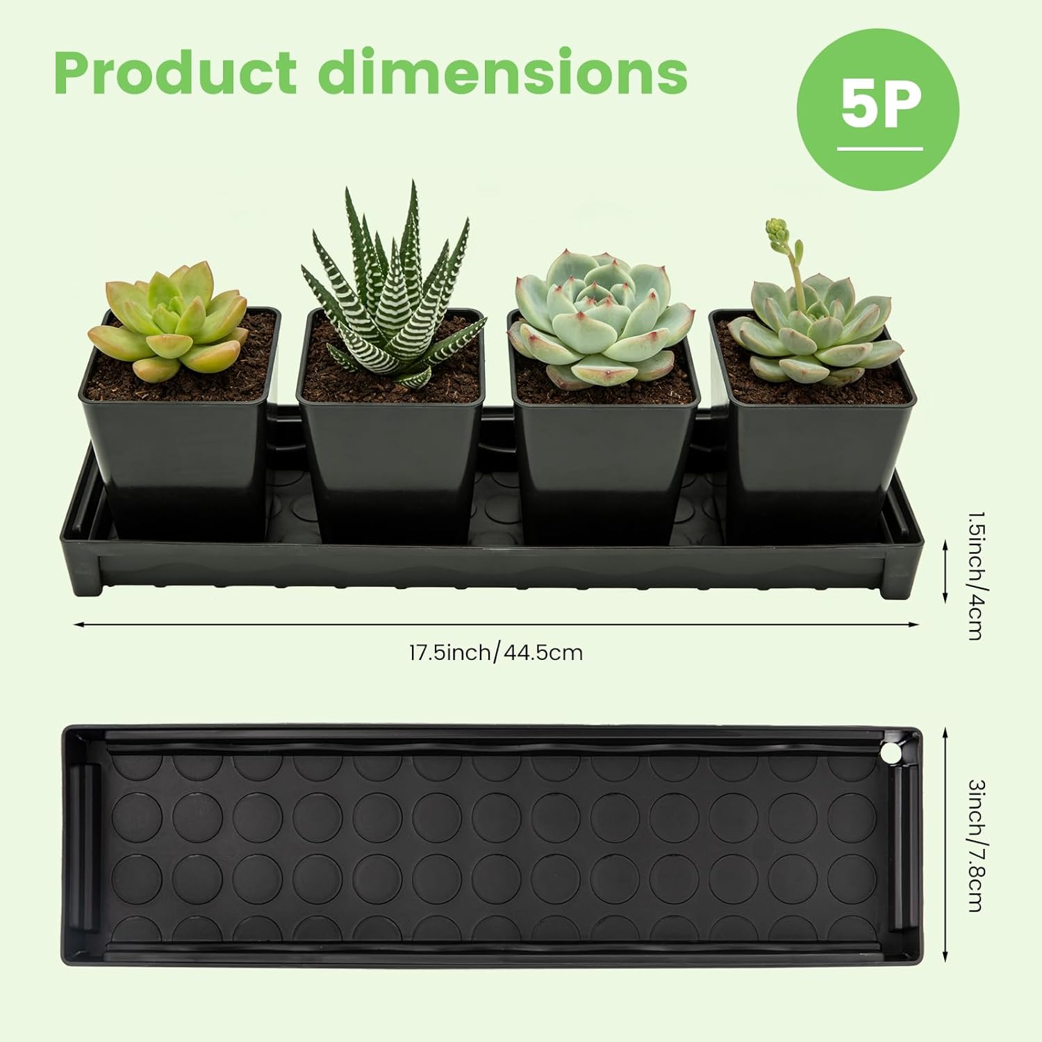 5 Pack Plastic Window Sill Saucer, Rectangular Windowsill Plant Pot Trays with Removable Drainage Hole, Thick Plant Saucer Tray for 2.8 inch Flower Seedling Pots (17.5"x3"x1.5")