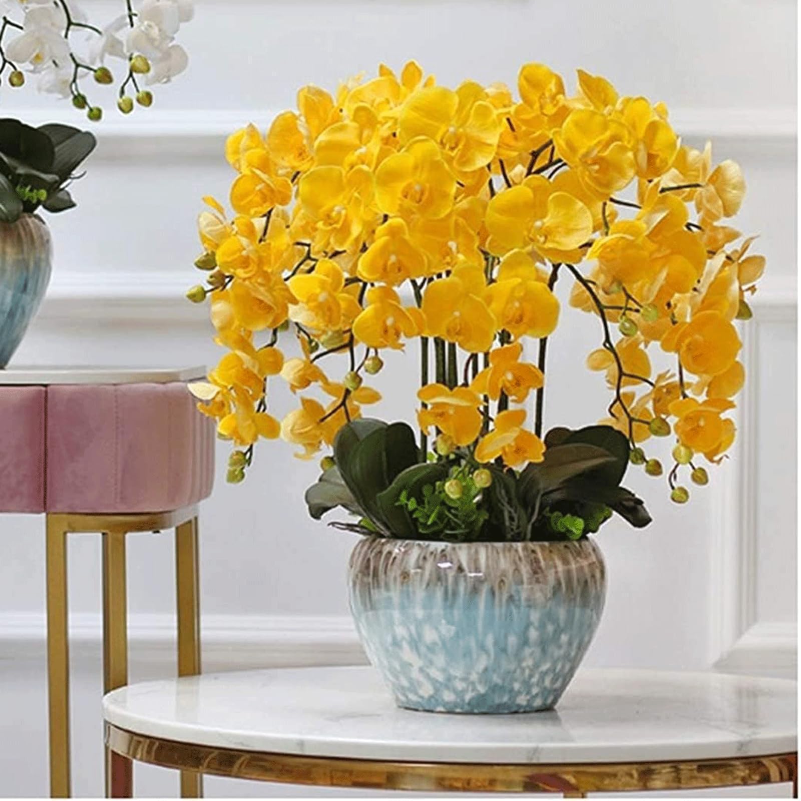 DFGHNBVC Artificial Orchid Artificial Flower With Ceramic Vase Artificial Phalaenopsis Flowers 65Cm Faux Orchids Fake Floral Polyurethane Potted Faux Very Natural.Yellow