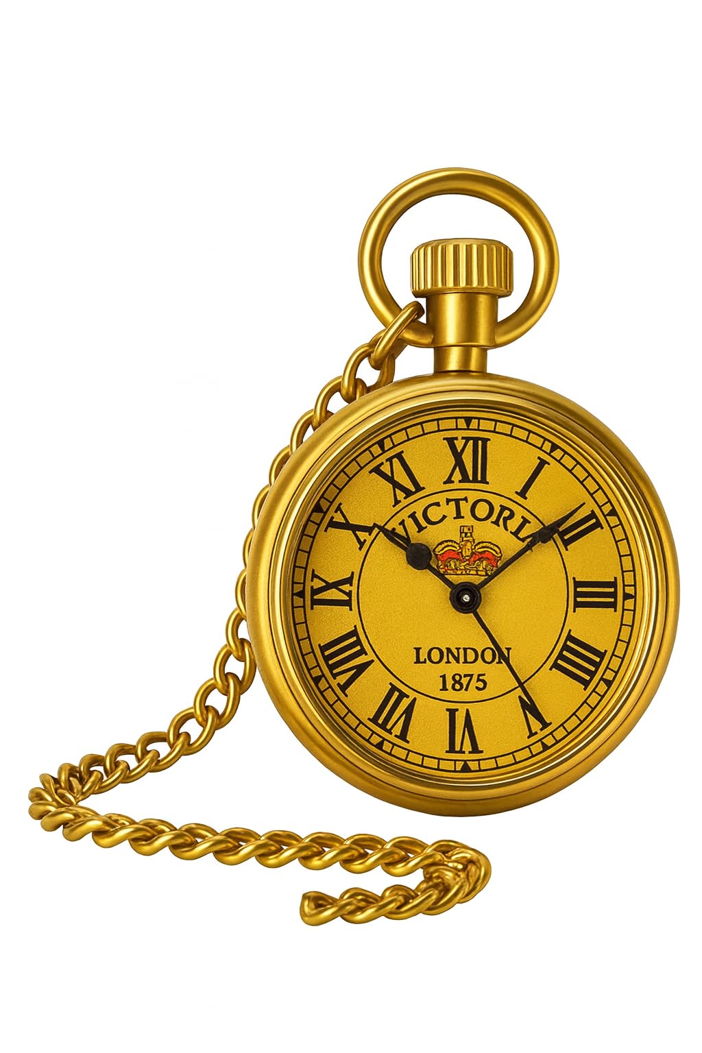 Antique Victoria Brass Pocket Watch with Chain – Vintage Roman Numeral Dial, Elegant Collectible & Gifting Item