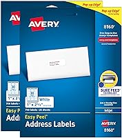 Avery 08160 Easy Peel Address Labels, 1x2-5/8" White Printable Stickers, 1500-Pack with Sure Feed for Jam-Free Inkjet Printing