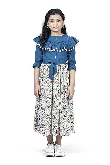 Fashion Dream Girl?s Crepe Digital Printed Calf Length Dress