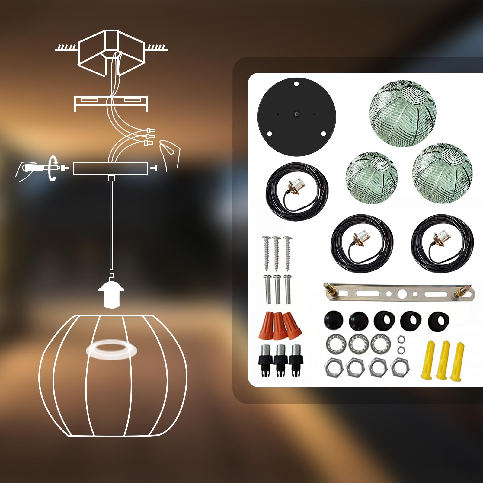 Lampada a Sospensione, Moderna lampadario Lampada a soffitto Industriale a Sospensione con Paralume in Vetro Verde per la Colazione Bar Angolo Cucina Isola Sala da Pranzo Soggiorno (3Light)