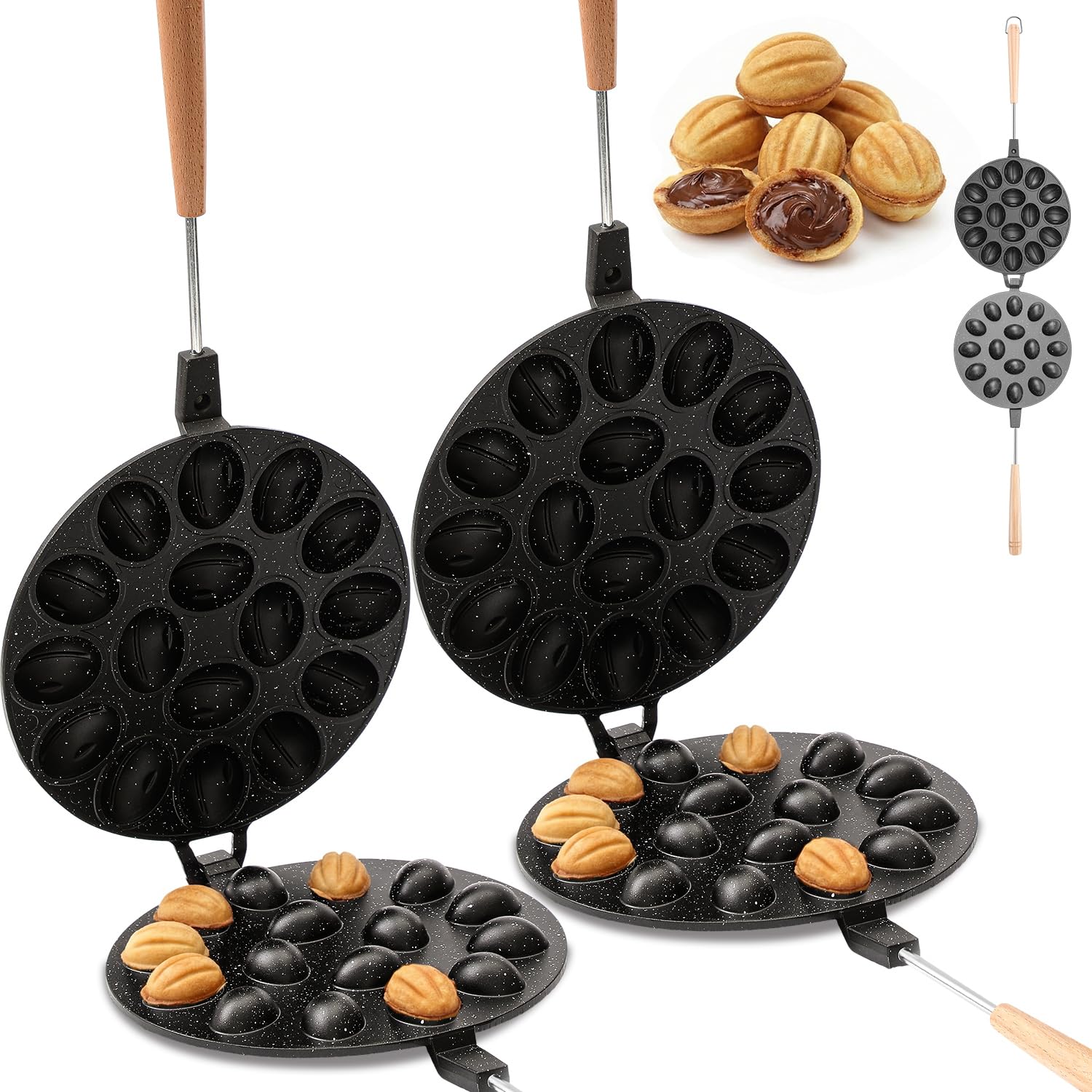 Photo 1 of Fumete Walnut Cookie Mold Maker - 2 Sets (32-Hole Total) Oreshki Walnut Treat Pans, Non-Stick Aluminum Alloy Stove-Top Cookie Pan Set for Russian & Eastern European Treats