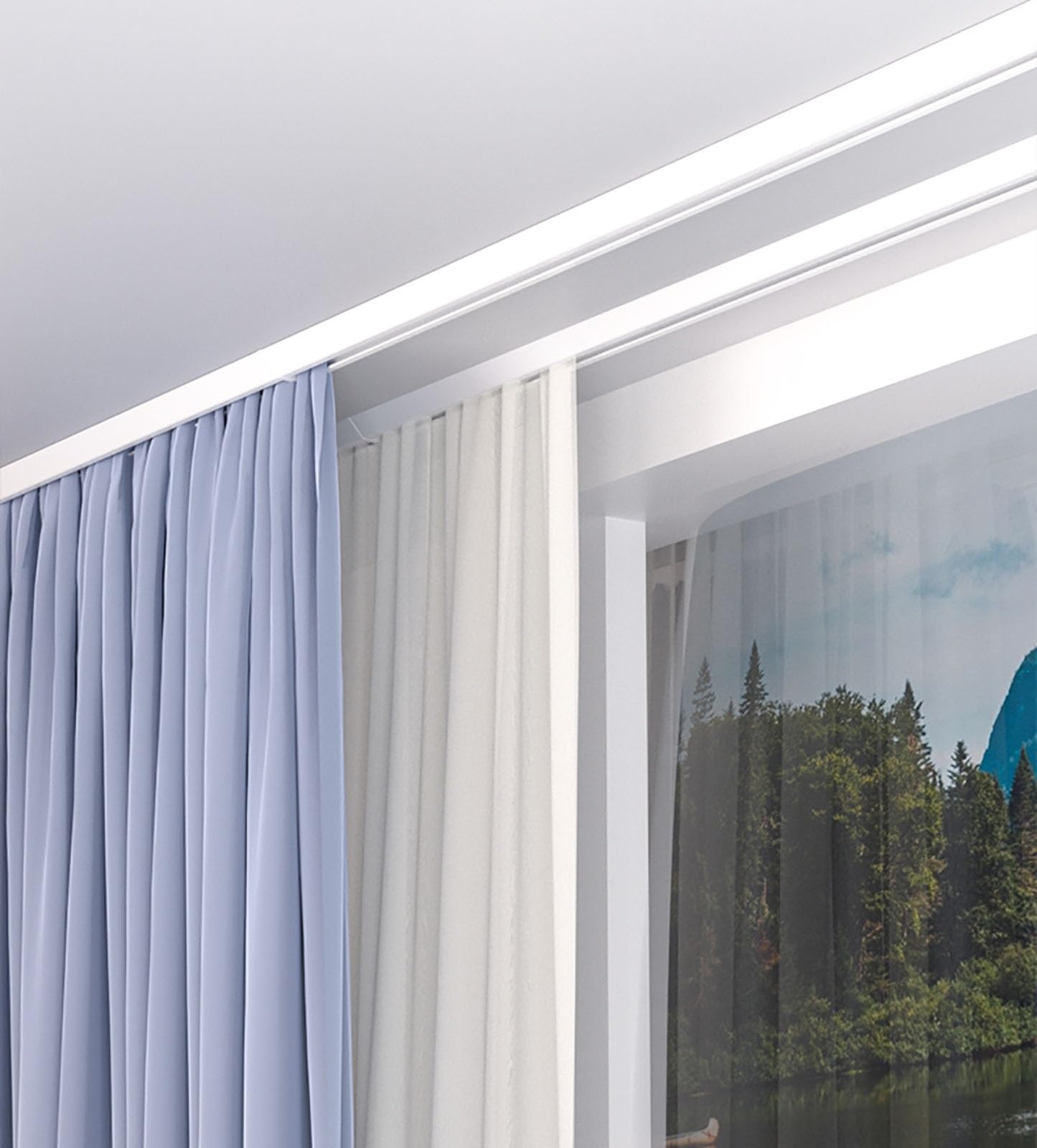 Tringle à rideaux auto-adhésive extra fine pour chambre à coucher et salon – Système de tringle à rideaux coulissants sans perçage avec glissières (blanc)