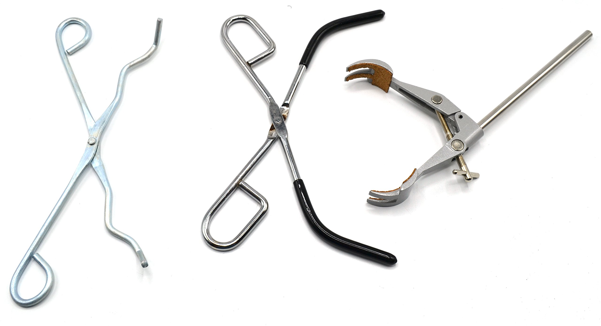 Kit di base da laboratorio di ricerca: include asta da 60 cm, base storta da 20 cm x 13 cm, pinze per bicchieri, pinze per crogiolo, morsetto per burette/provetta, supporto ad anello (e molto altro