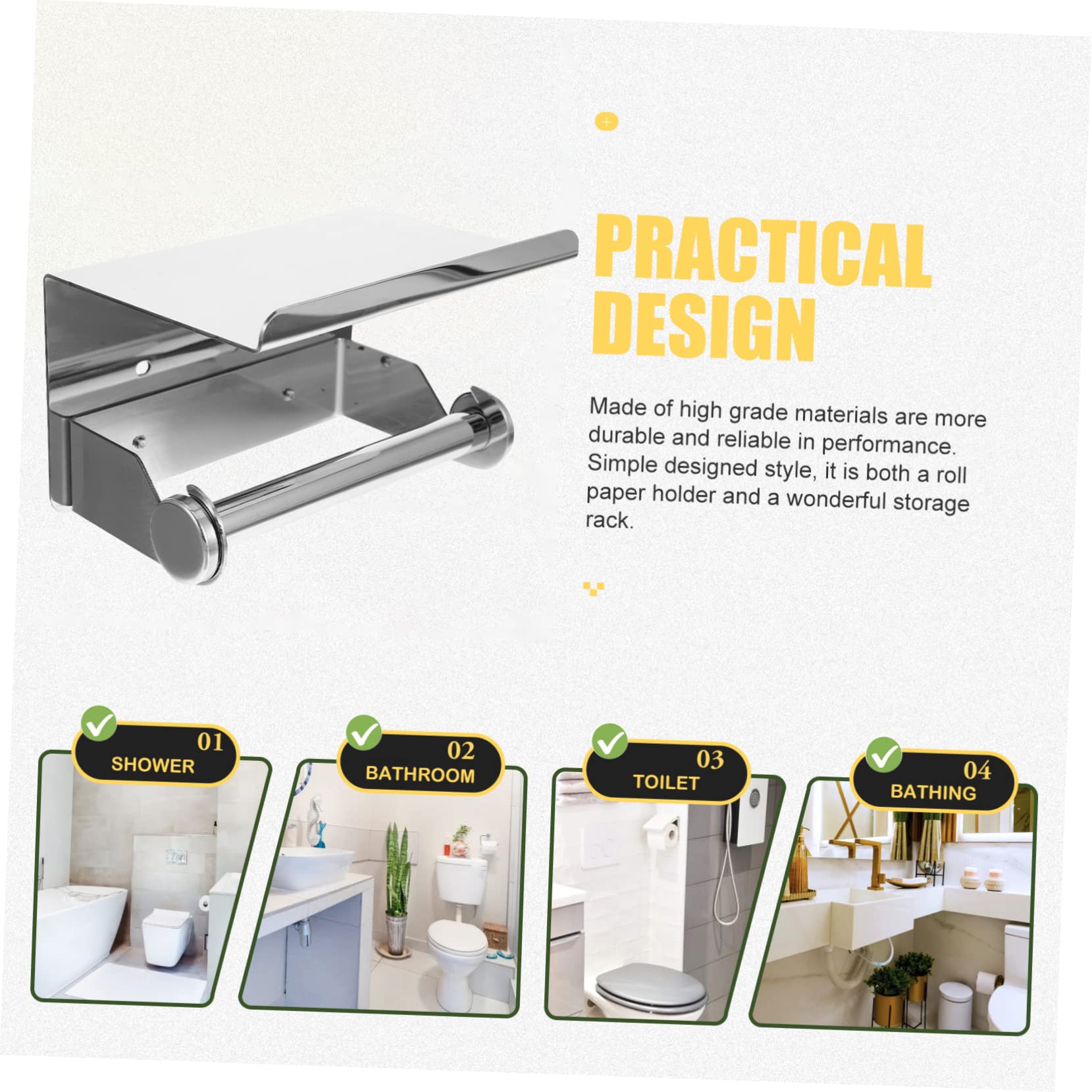 SOLUSTRE Portarrollos Montado en Pared de Papel Higiénico con Estante de Acero Inoxidable 304 Anti Óxido Diseño Plateado y Funcional para Baño y Hotel