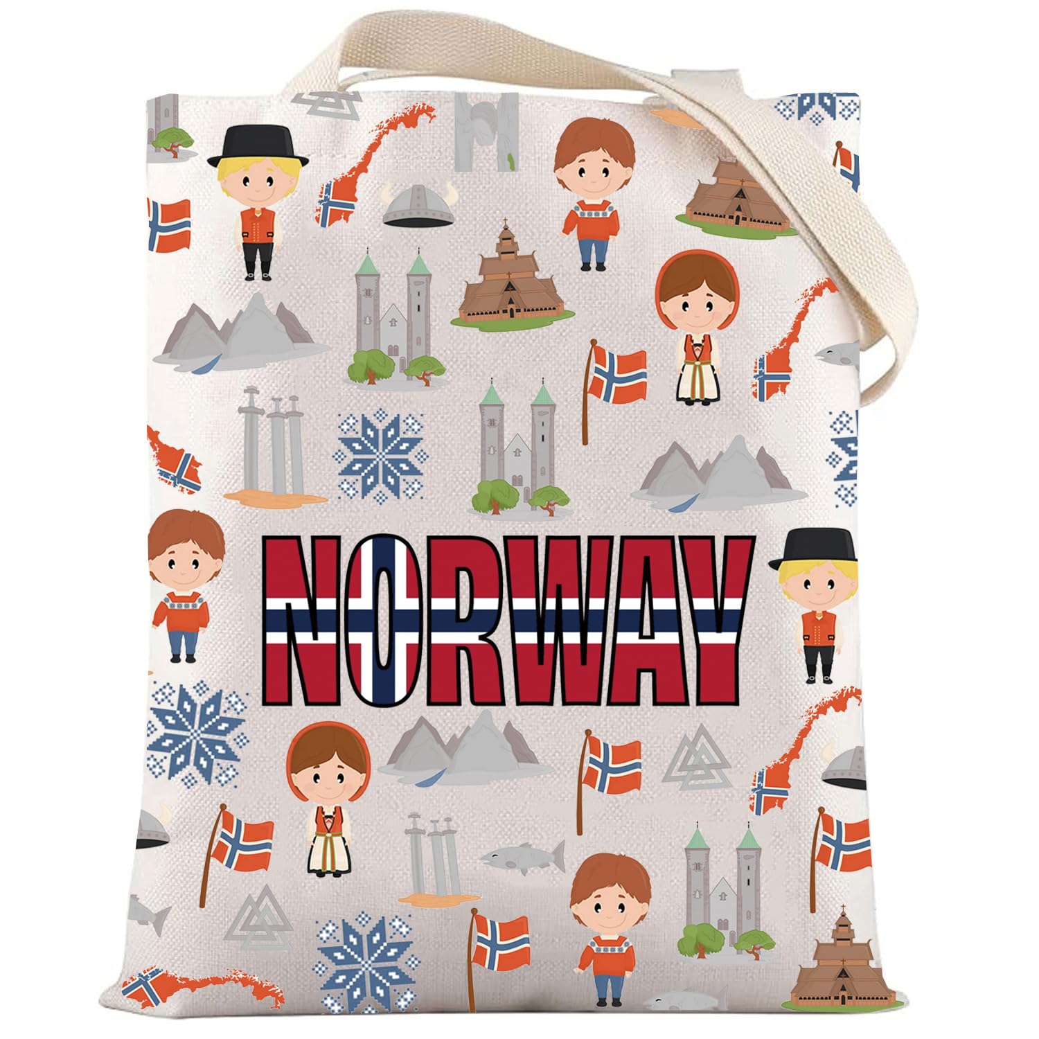 LEVLO Norway City Tote Bag Norway Travel Gift Kongeriket Norge Reusable Grocery Bag Norway Oslo Vacation Merchandise, Norway Tote, M