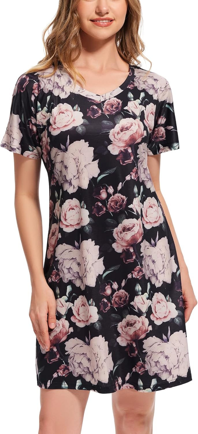 Nightgowns for Women Soft Cotton Sleep Shirts Short Sleeve Sleepwear S-XXL - Image 3