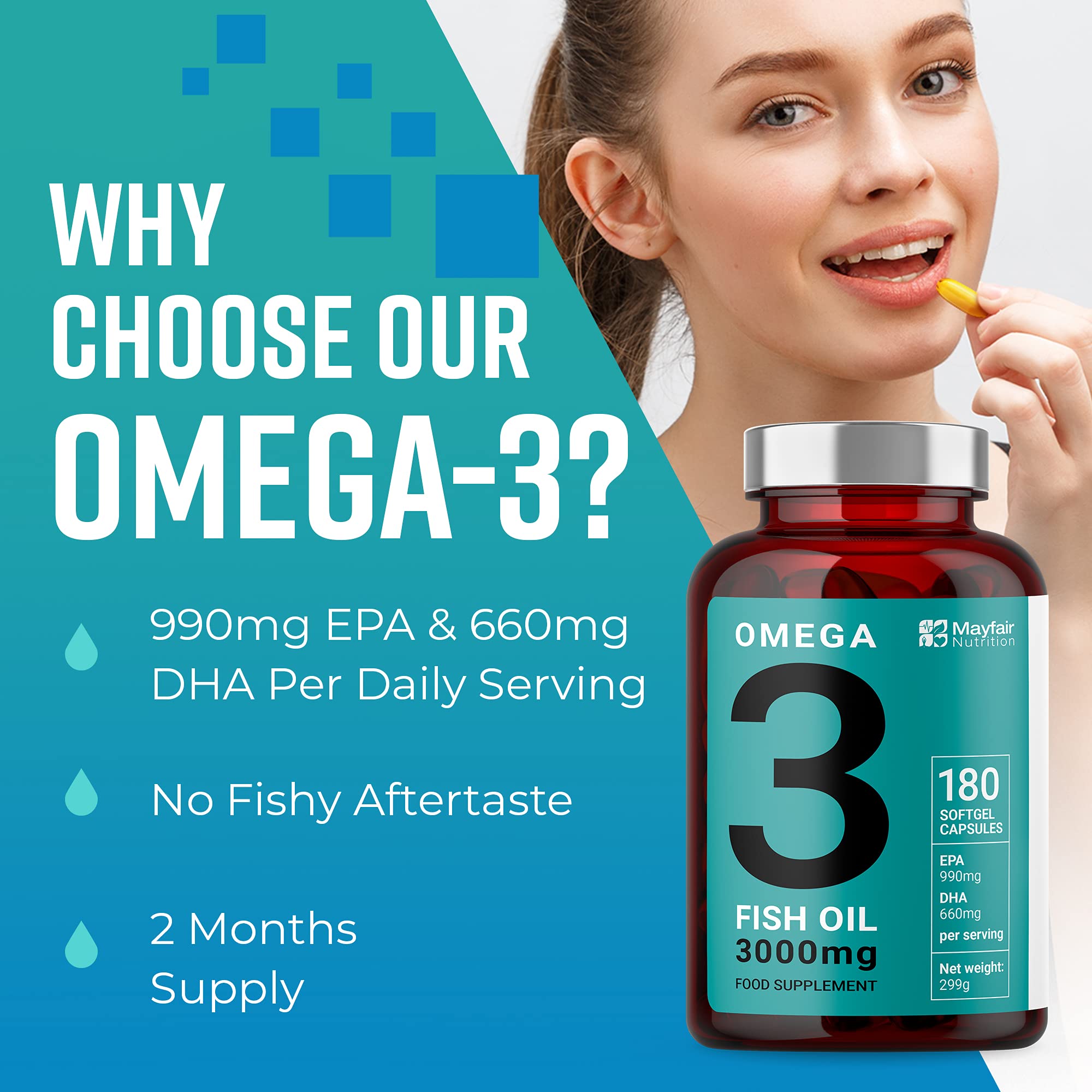 Omega 3 Fish Oil 180 High Strength Capsules 990mg EPA & 660mg DHA