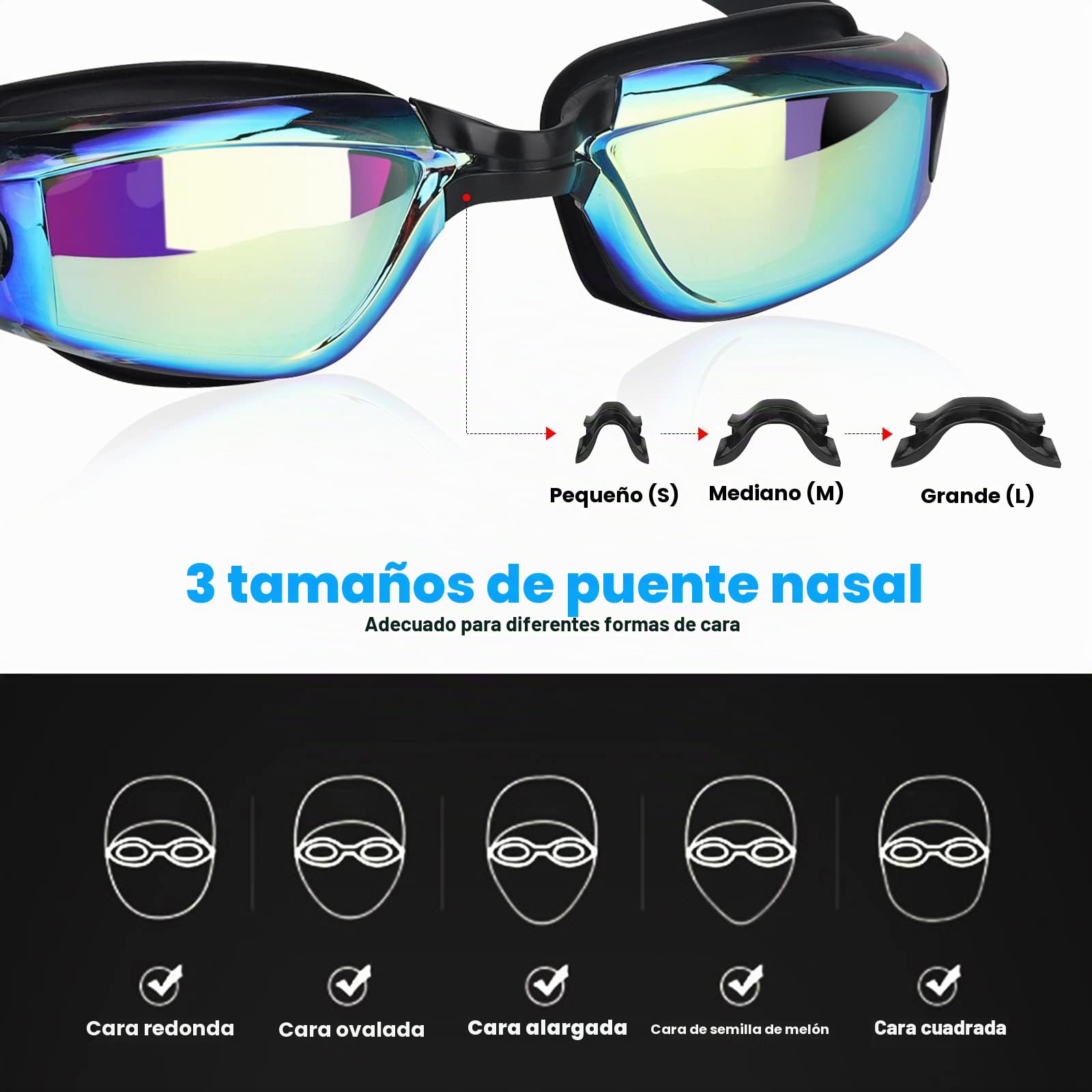Gafas de Natación Unisex Adultos UV Protegido Espejo Gran Angular 180° Antivaho Buceo con Estuche