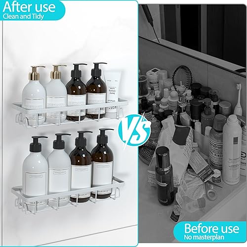 Miniatura 6 de Organizador de ducha con ganchos, estantes de baño autoadhesivos, organizadores de baño sin perforaciones, perfecto para RV, apartamento, decoración