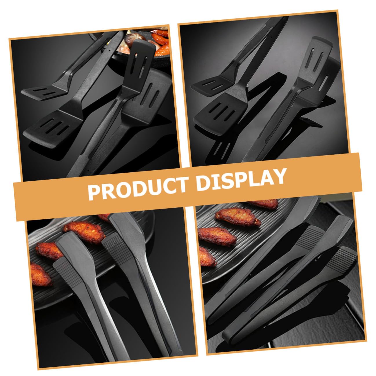 Pinza da Cucina in Silicone Nera, Set 2 Pezzi per Barbecue e Cucina | Impugnatura Comoda, Presa Sicura, per Ristorante e Banchetto, Semplice, Accessorio Pratico