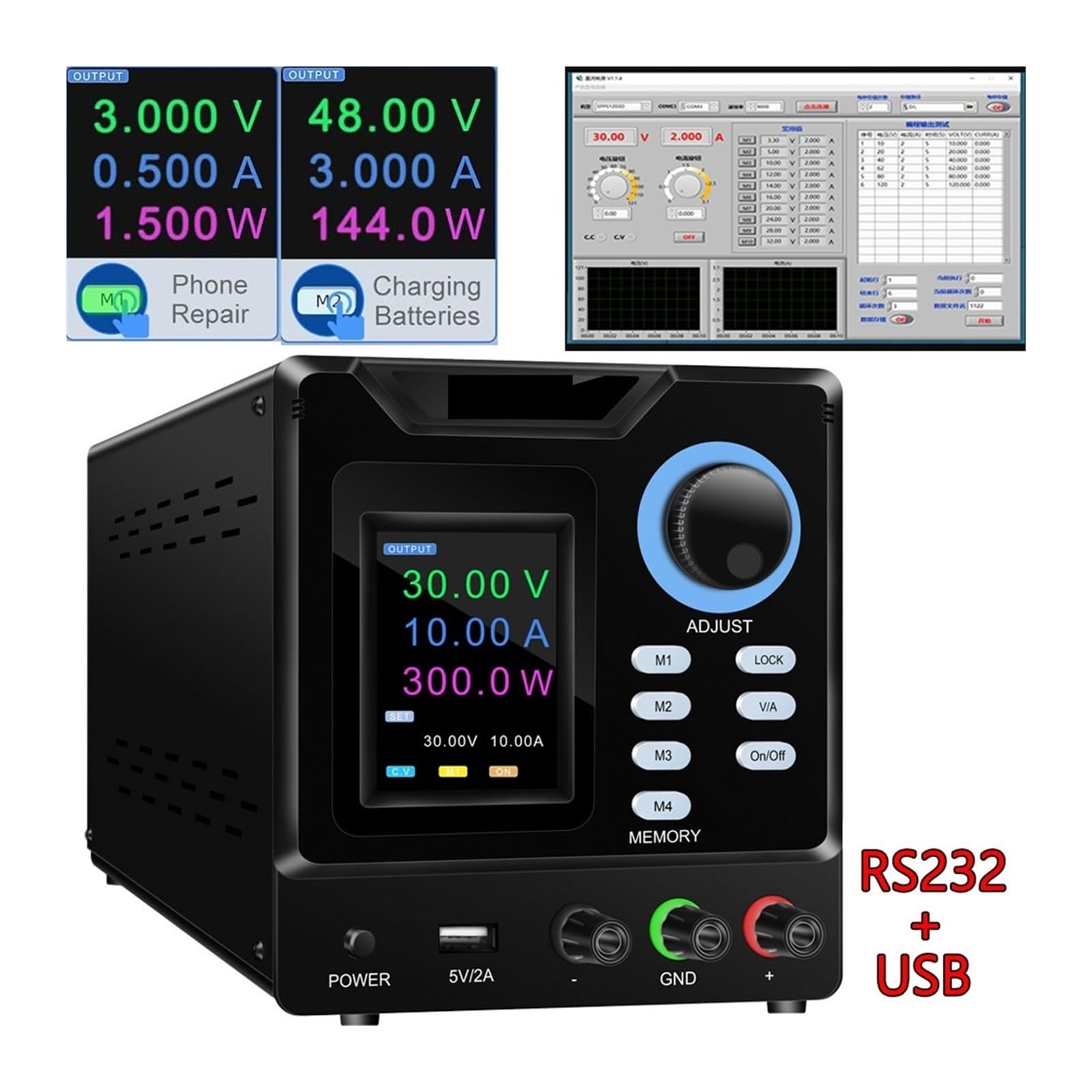 DC電源可変、30V 10Aプログラマブル安定化ラボベンチ電源、PCソフトウェア、出力スイッチ付き 低ノイズ＆リップル(60V5A RUZIZAO  安定化電源 30V 10A 4桁電圧電流電力表示 エンコーダ調整 デスクトップ電源 スイッチング電源 6V 12V 24V 電池 :  SOLVERTEX - 通販 - Yahoo ...