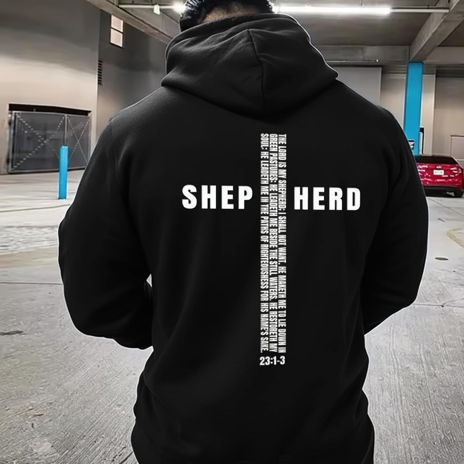 Christian Cross Hoodies for Men Women, Religious Faith Sweatshirt Psalms 23:1-3 Letter Print Hoodies Pullover - Image 3