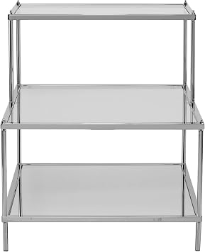 SEI Furniture Knox Mirrored 3-Tier Stair Step Accent Table, Metallic Chrome