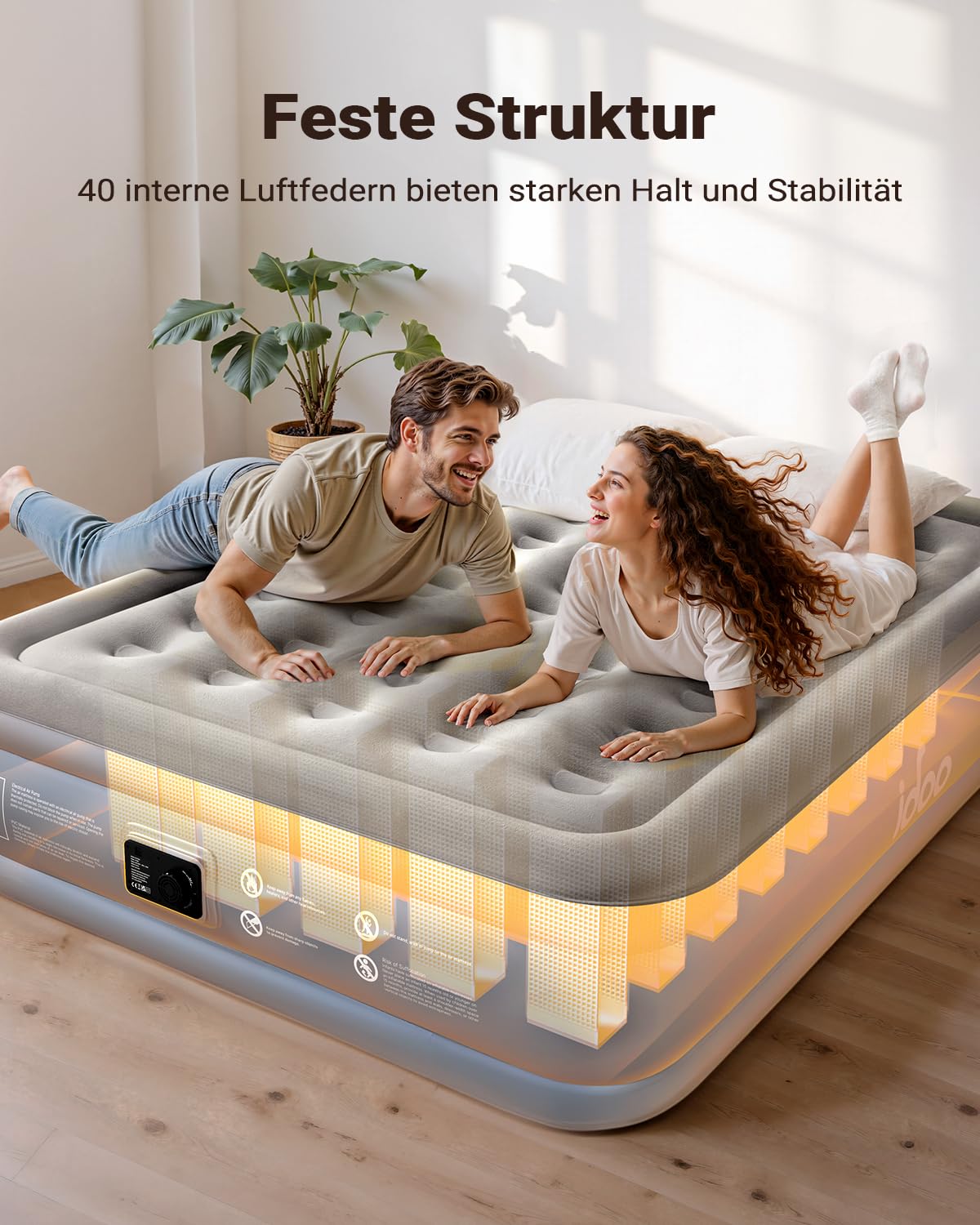 iDOO Luftbett 2 Personen, Luftmatratze Selbstaufblasend Gästebett mit Elektrischer Luftpumpe, Aufblasbare Matratze für Campingausflüge Schnelles Aufblasen/Luftablassen 152x203x38cm 295Kg MAX