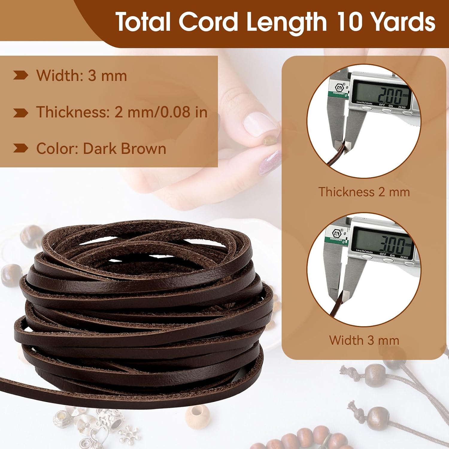 10 Yards Flat Genuine Leather Cord, 3/4/5 mm Available, Real Leather Strips, Natural Leather String, Braided Braiding String for Jewelry Making (Dark Brown, 3 mm)
