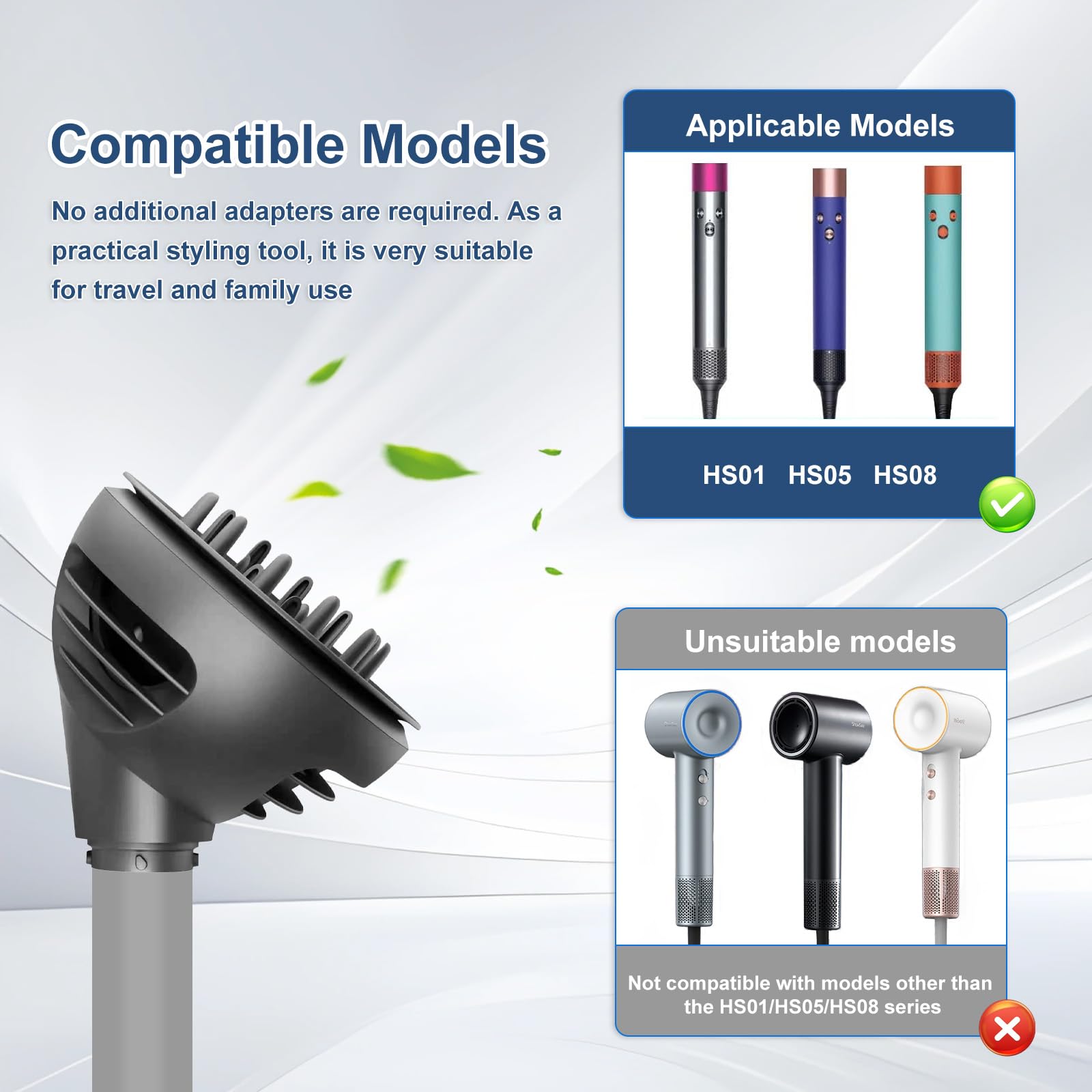 Difusor para Dyson Airwrap HS01/HS05/HS08 - Accesorio de Doble Función con Modo Cúpula y Modo Difusor para Rizados y Ondas