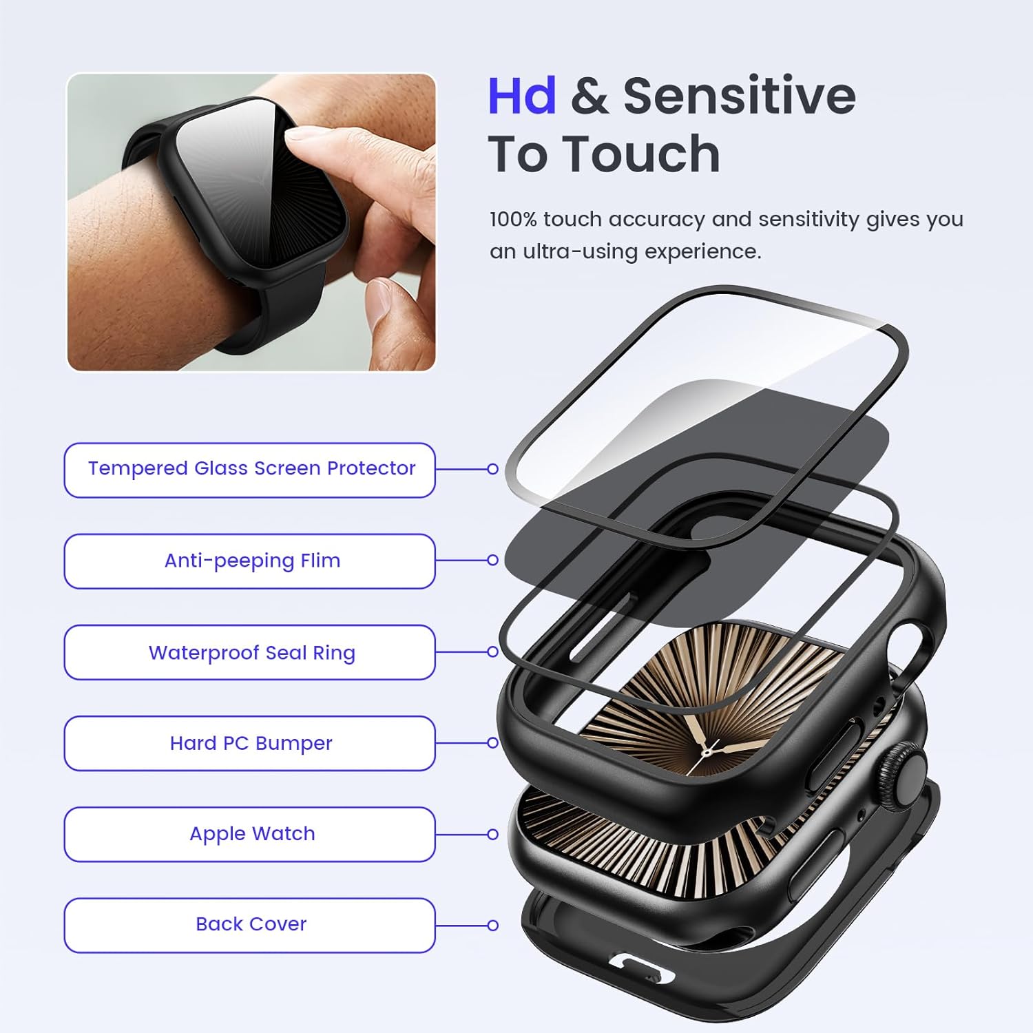 Goton Privacy Waterproof Case Compatible for Apple Watch Series 11/10 Screen Protector 46mm, Anti Spy Face Cover Back Bumper for iWatch Accessories - Image 6