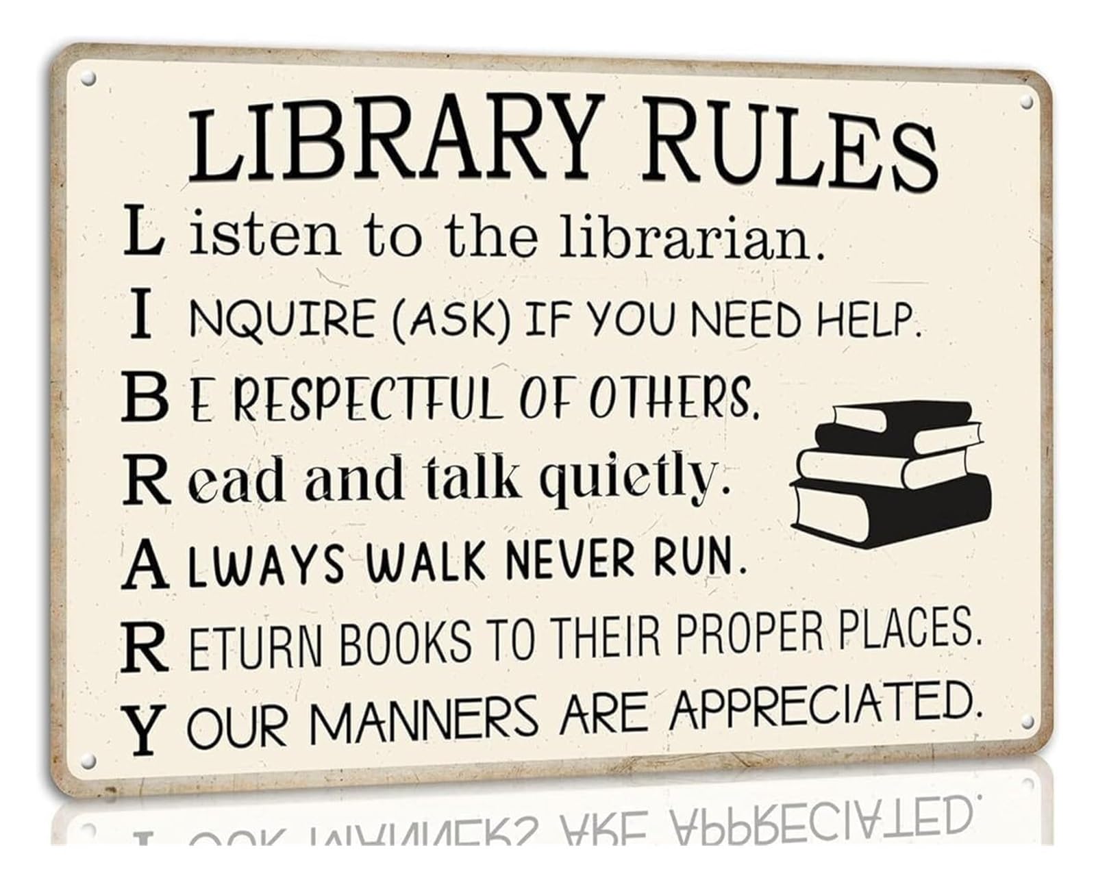 12"X 16" Aluminium Sign Library Rules Tin Sign Funny Library Card Girls Boys Room Decor Farmhouse Home Metal Wall Decor Library Lovers Themed Gift Reading Room Decor Retro Plaque