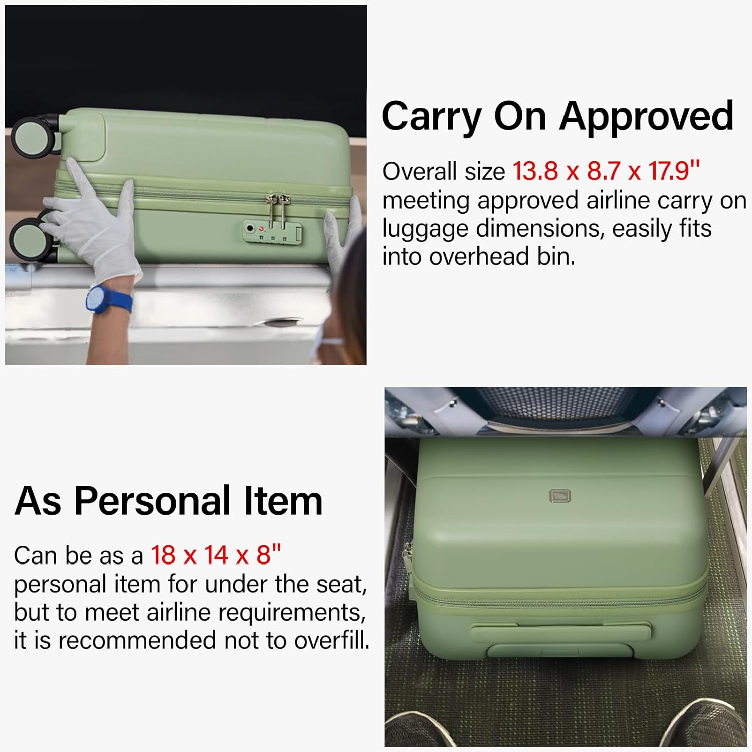 Hanke 16 Inch Underseat Carry On Luggage with Wheels Hard Shell Mini Small Suitcases Carry On Bag for Airline Approved TSA Luggage Lightweight Travel Suitcase(Bamboo Green) - Image 2