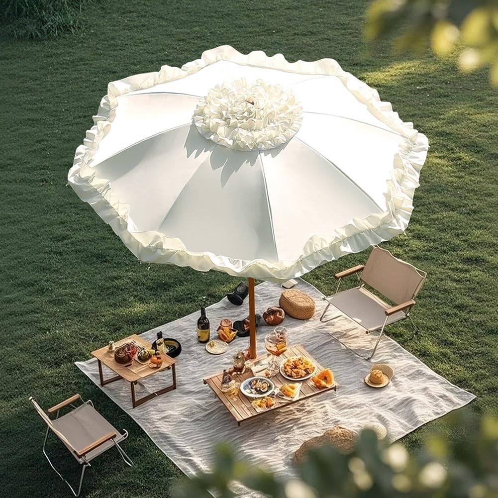 Parasol Plażowy z Koronką, 162 cm, Parasol Ogrodowy UPF 50+ z Regulacją Nachylenia, do Stołu Ogrodowego, Basenu, Kempingu, Trawnika