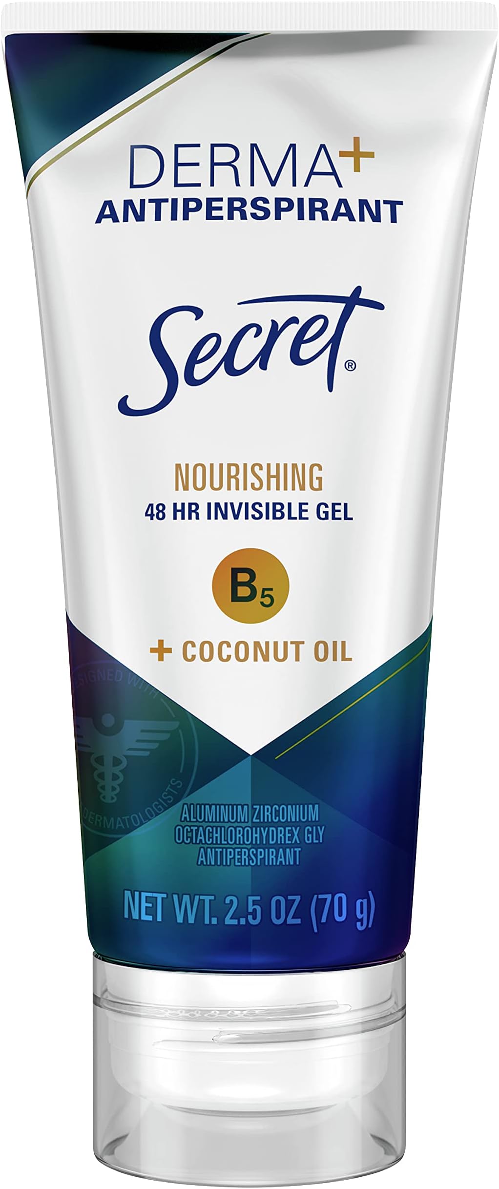 Secret Derma+ Invisible Gel Antiperspirant & Deodorant, Nourishing With Vitamin B5 + Coconut Oil, 48 Hr., 2.5 Ounce