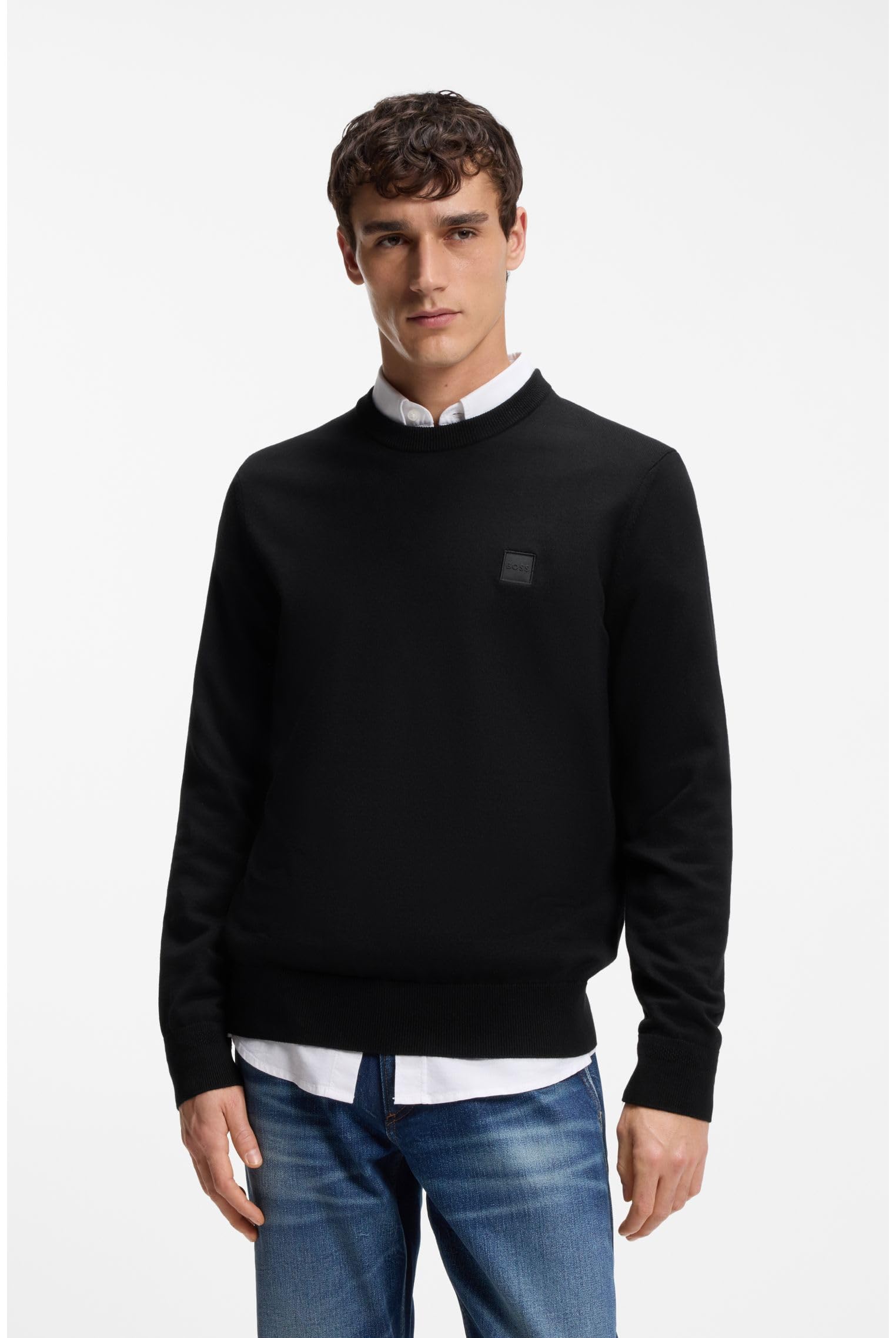 BOSS Pull en Coton Mélangé avec Écusson Logo